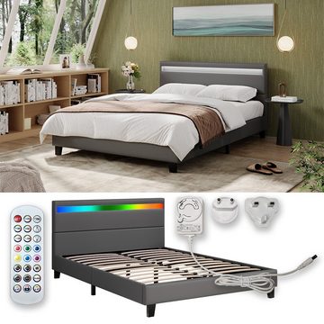 VitaliSpa® Bett Bettgestell Bern mit LED 140 cm Grau