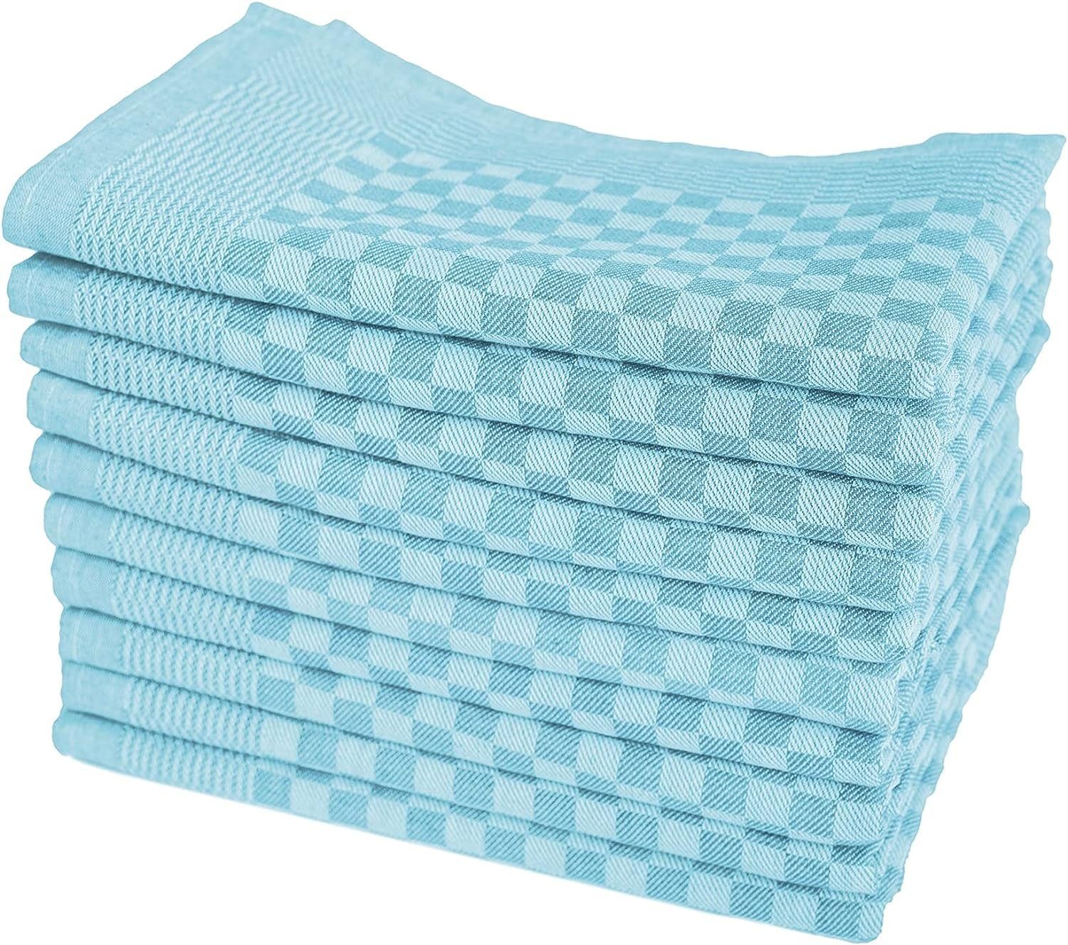 Zestri Geschirrtuch Zwirn 10er Grubentücher Karo (10 Stück), aqua Design saugstark 50x70 Grubenhandtuch, Modernes cm Set Geschirrhandtücher Geschirrtücher