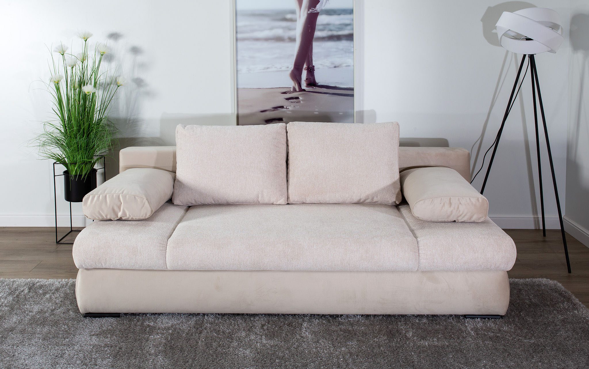 COLLECTION AB Schlafsofa Chicago, B: 200 cm, Liegefl. 146x200 cm, Schlaffunktion, Bettkasten & 2 Armlehnenkissen, Federkern