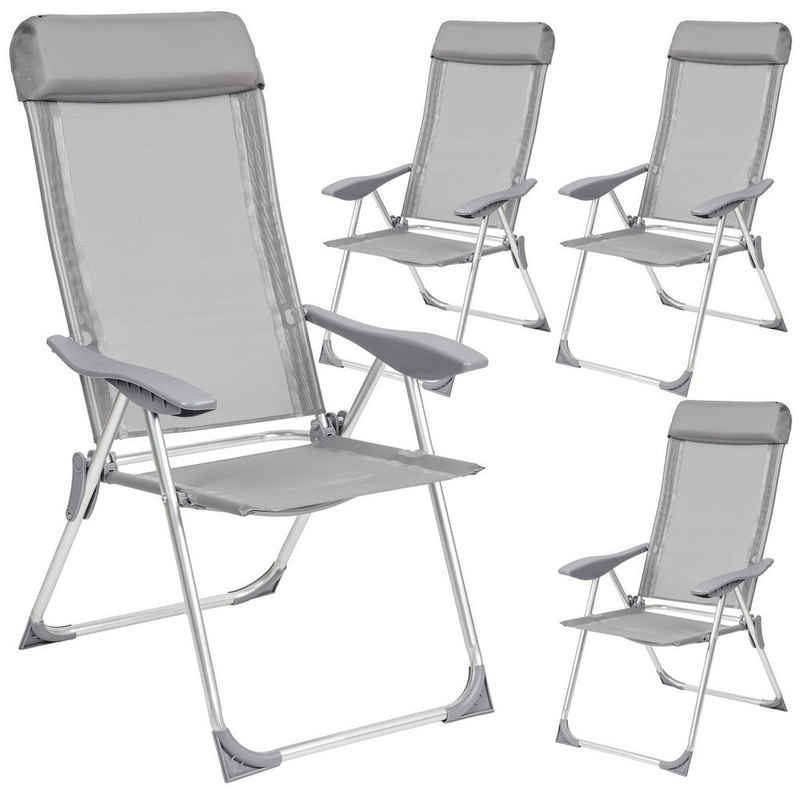 tectake Gartenstuhl 4 Aluminium Gartenstühle klappbar mit Kopfteil (4er Set, 4 St), Verstellbare Rückenlehne, Zusammenklappbar, Pflegeleicht, Abwaschbar, Mit Kopfteil
