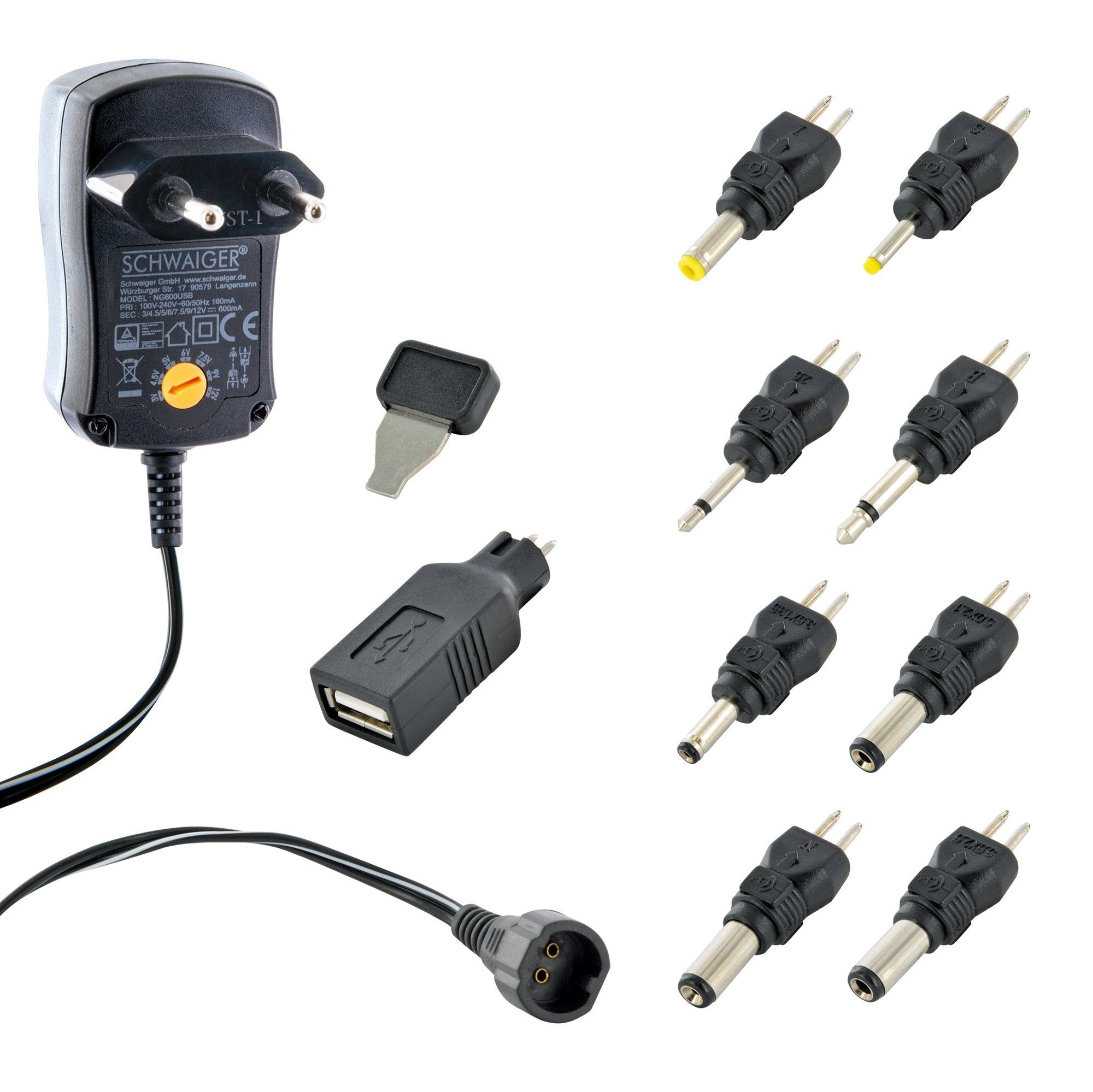 Schwaiger NG600USB 011 Steckernetzteil (Set mit 9 Adaptern, Betriebsanzeige durch LED)