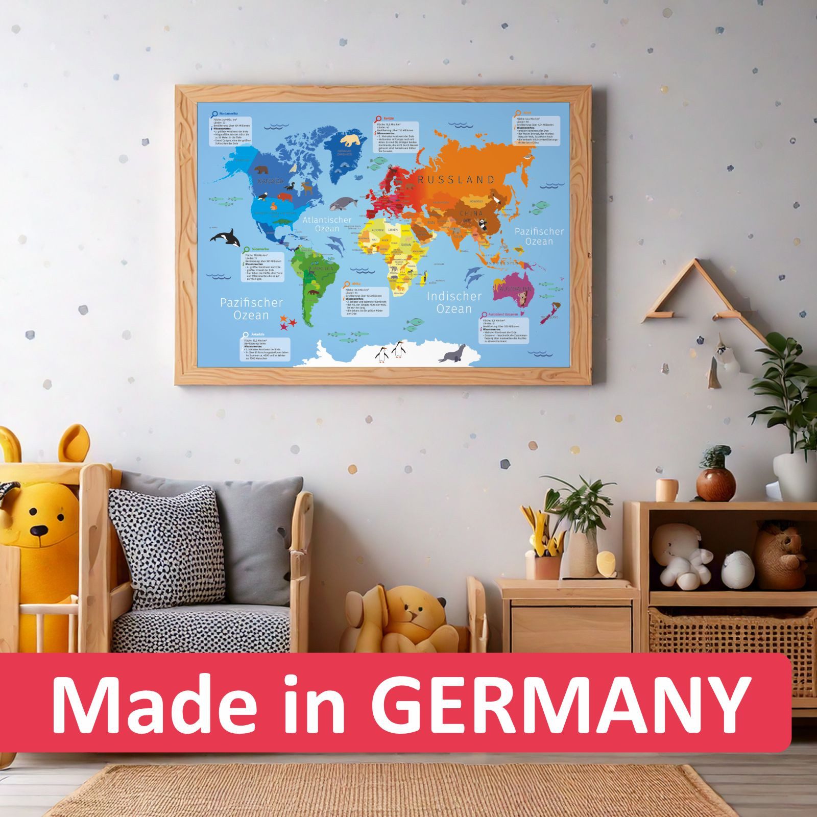 nikima Poster Kinder Lernposter Weltkarte - Größe: A3 - 420 x 297 mm, Weltkarte, in 3 Größen