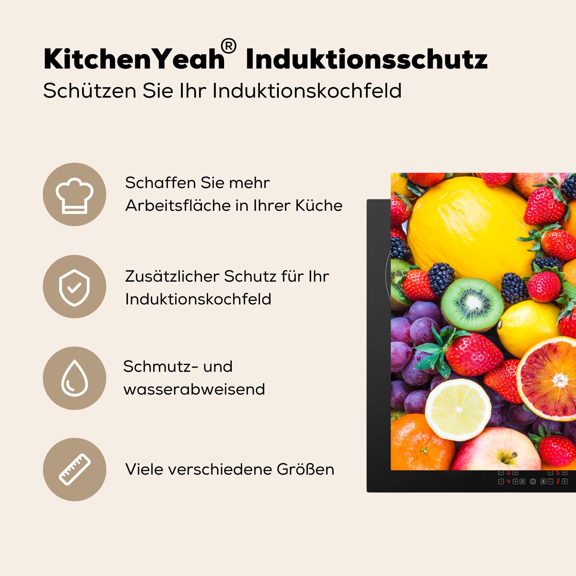 MuchoWow Herdblende-/Abdeckplatte Induktionskochfeld Obst, Vinyl, - für Weintrauben küche, cm, die Ceranfeldabdeckung 81x52 (1 tlg), Apfel Schutz 