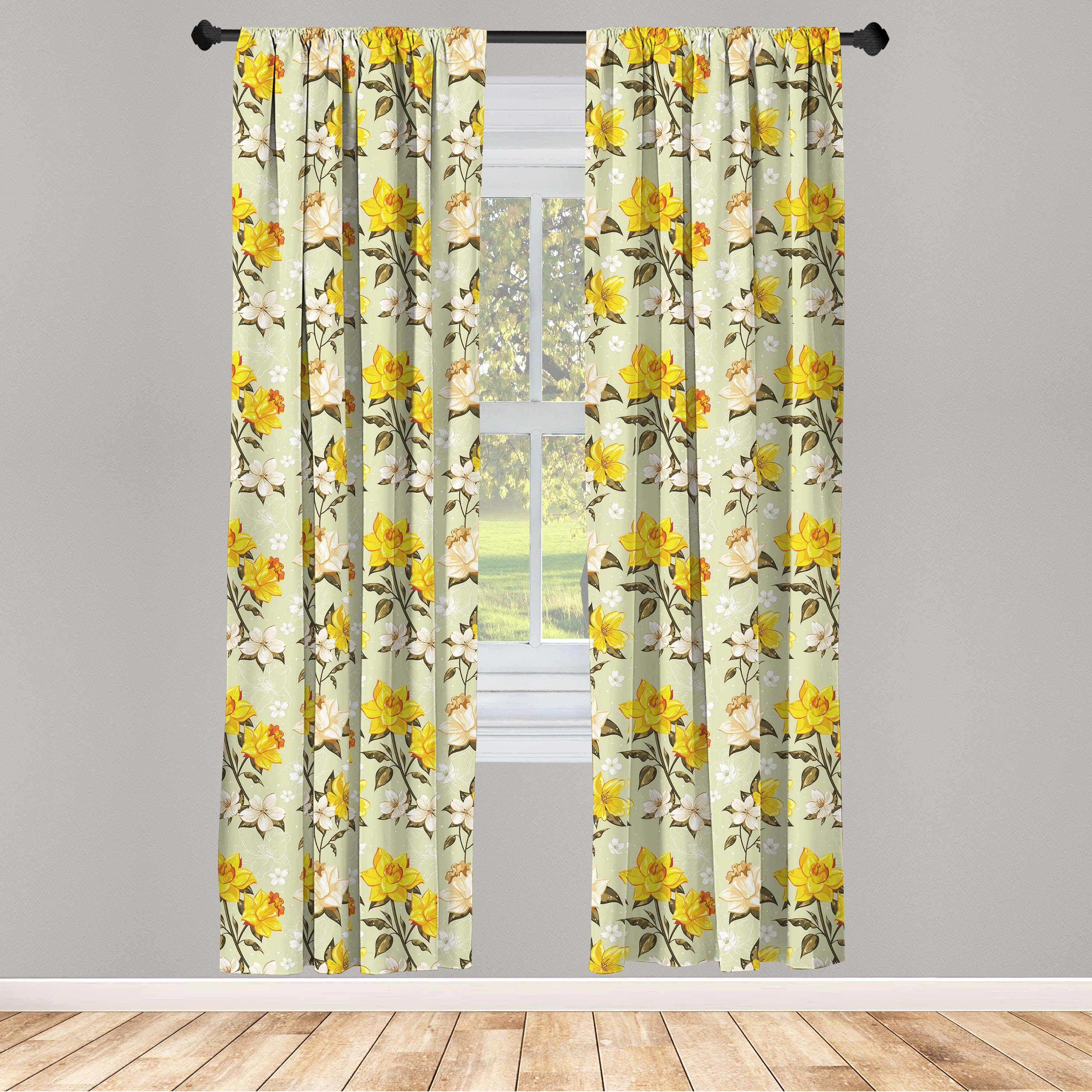 Gardine Vorhang für Wohnzimmer Schlafzimmer Dekor, Abakuhaus, Microfaser, Frühling Floral Narcissus Ast