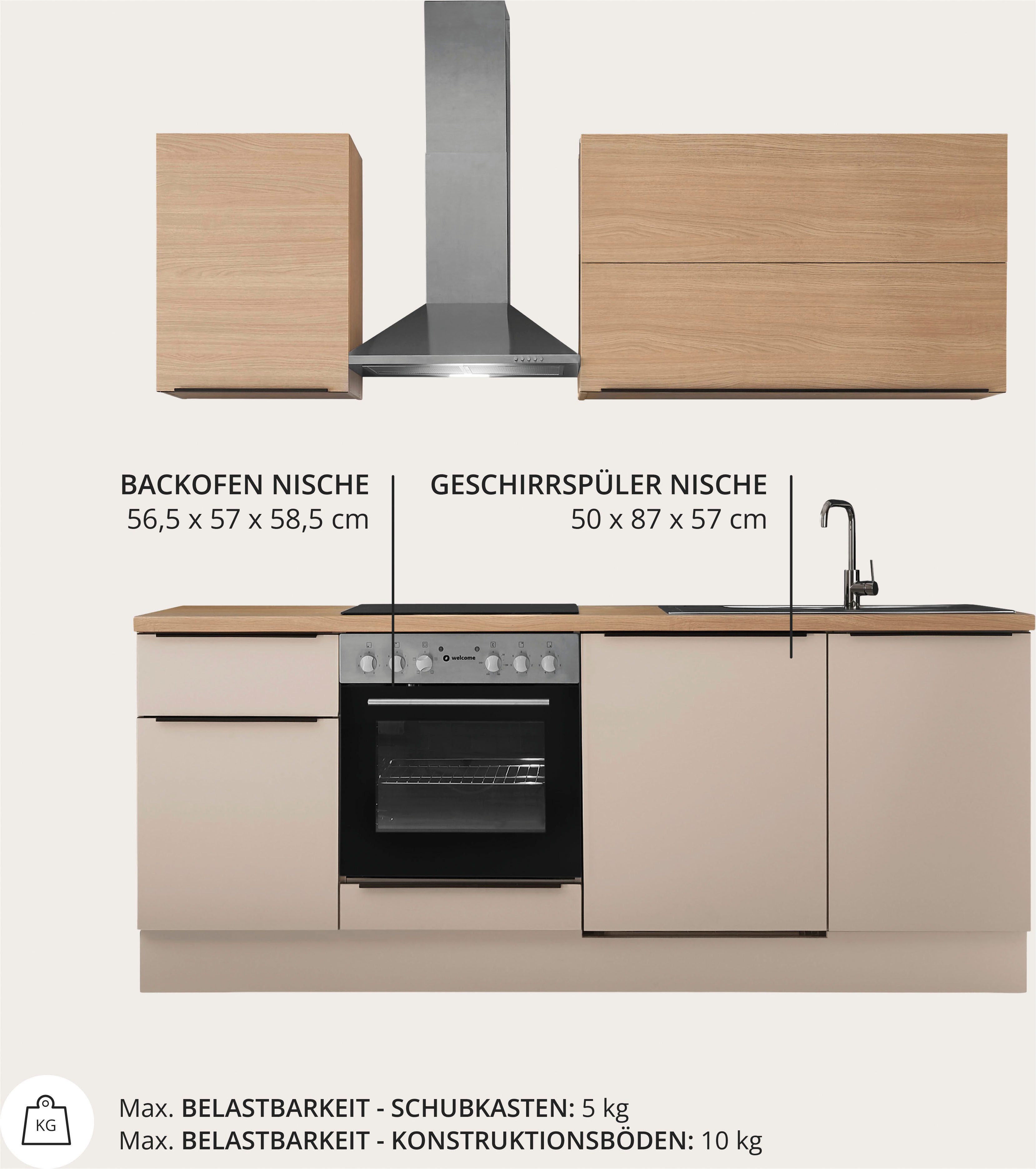 KOCHSTATION Küchenzeile Cocco B/H/T 220x211x60 cm, Breite 220 cm, wahlweise mit E-Geräten und Induktion