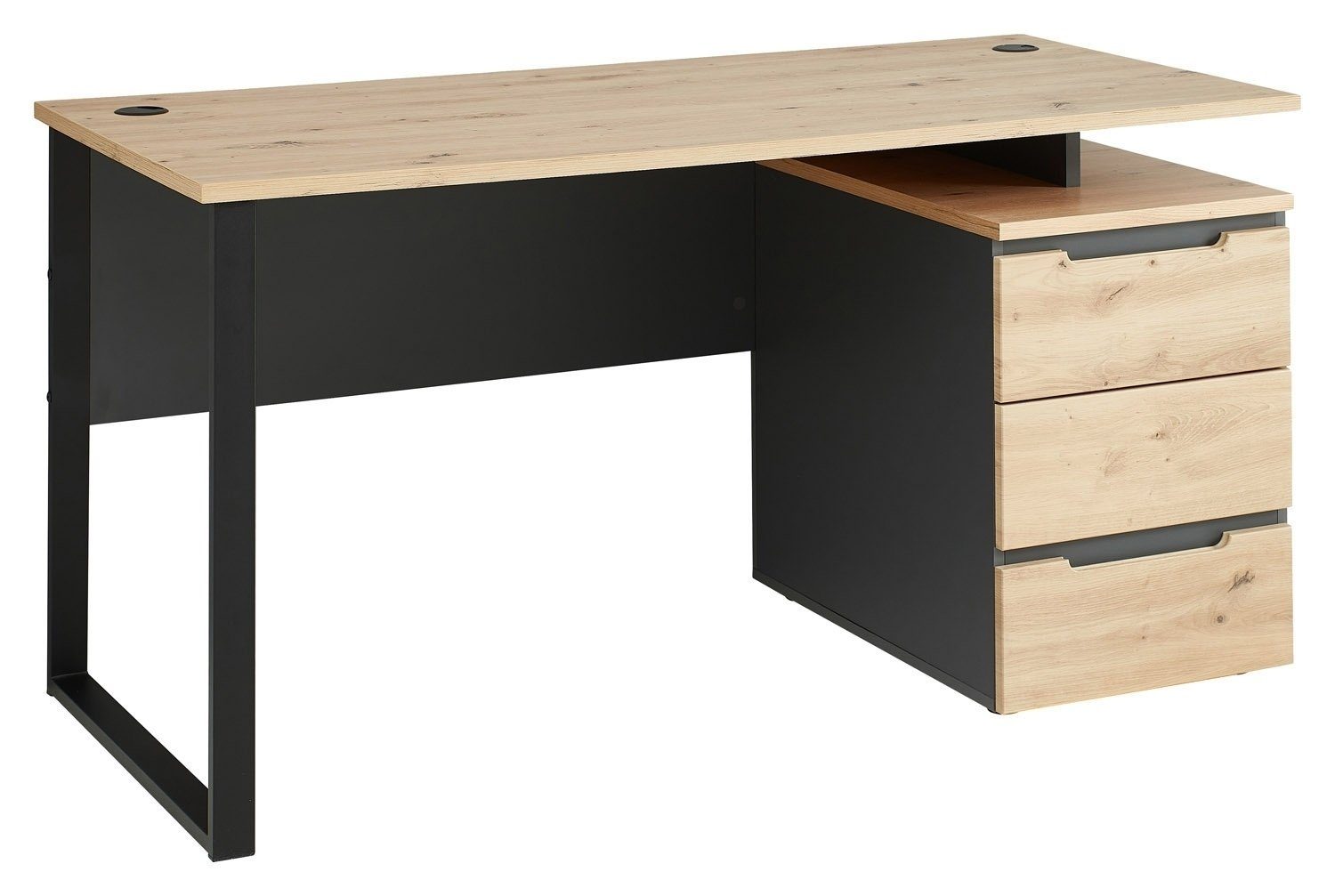 Innostyle Schreibtisch MEMPHIS, Artisan Eiche Dekor, Schwarz, Metall, B 150 x T 73 cm, mit Container