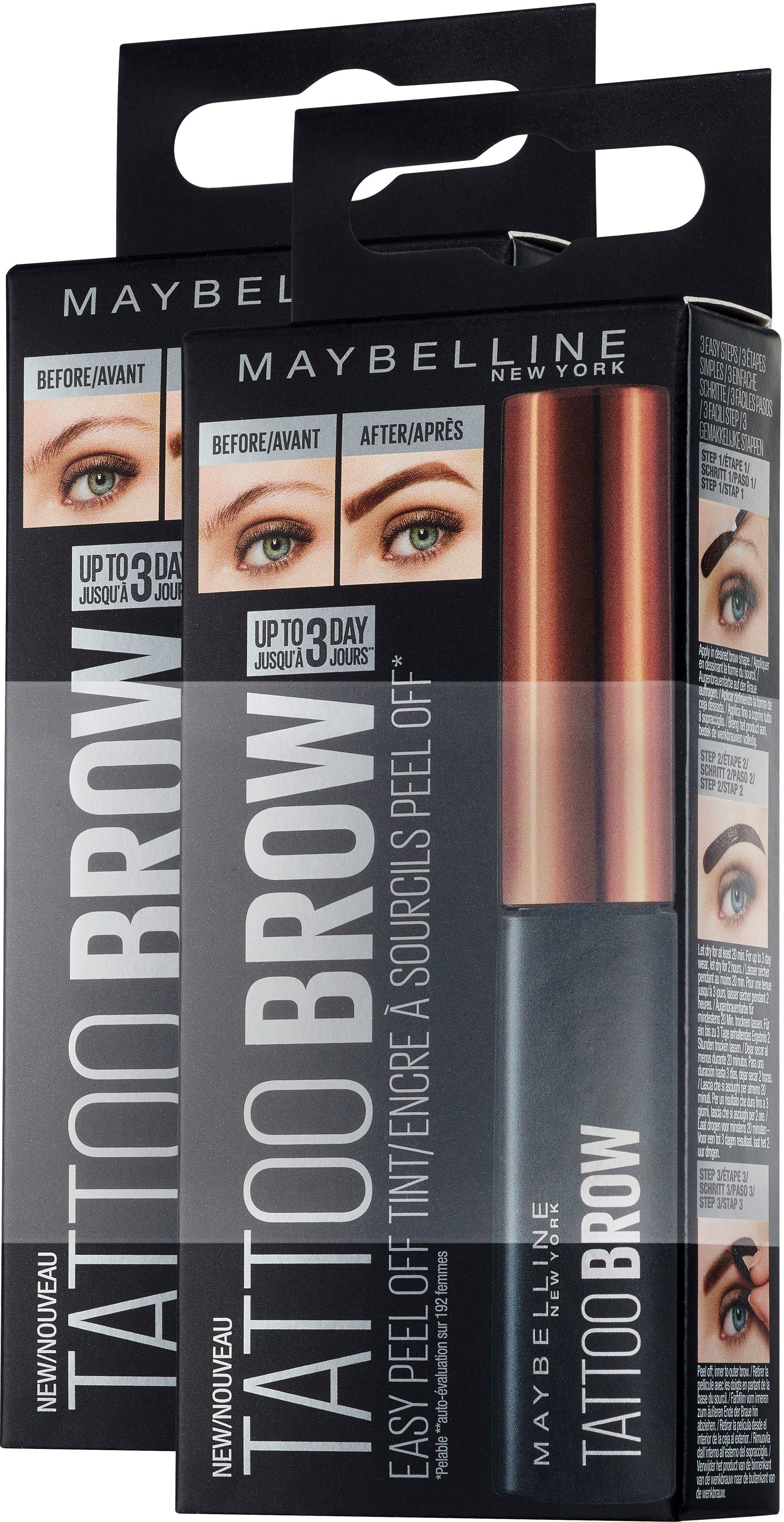 MAYBELLINE NEW YORK Augenbrauen-Gel Tattoo Brow, 2-tlg., mit langem Farbeffekt