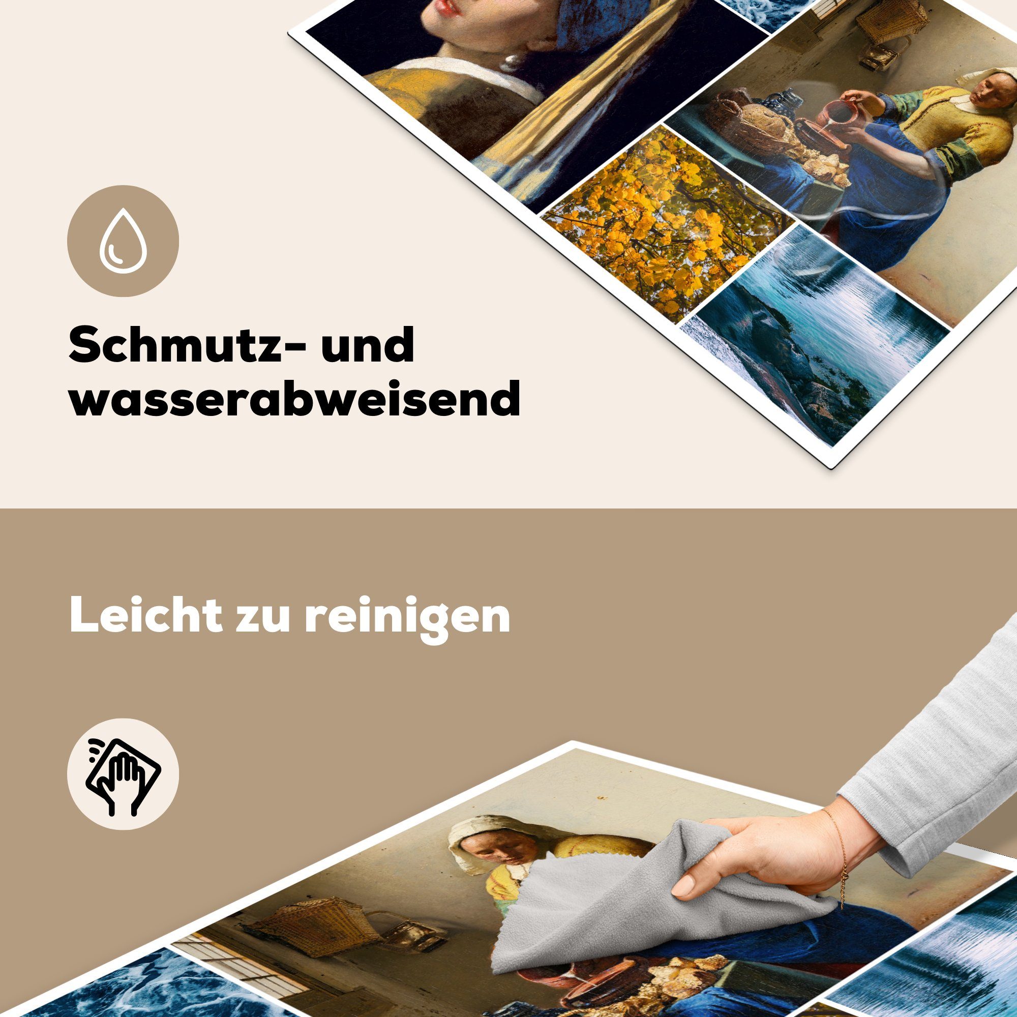 MuchoWow Herdblende-/Abdeckplatte Vermeer - Collage tlg), Milchmädchen, für 81x52 - Vinyl, Ceranfeldabdeckung cm, die (1 Induktionskochfeld küche, Schutz