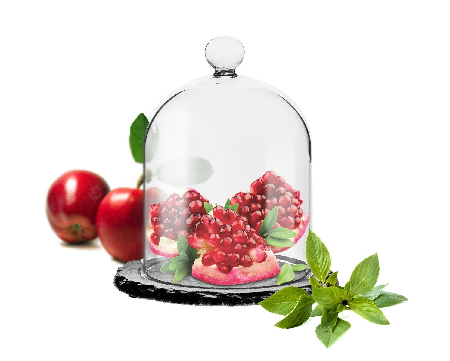Sendez Tortenglocke Glasglocke auf Schieferplatte 10x13,5cm Glashaube Glocke Glasdom