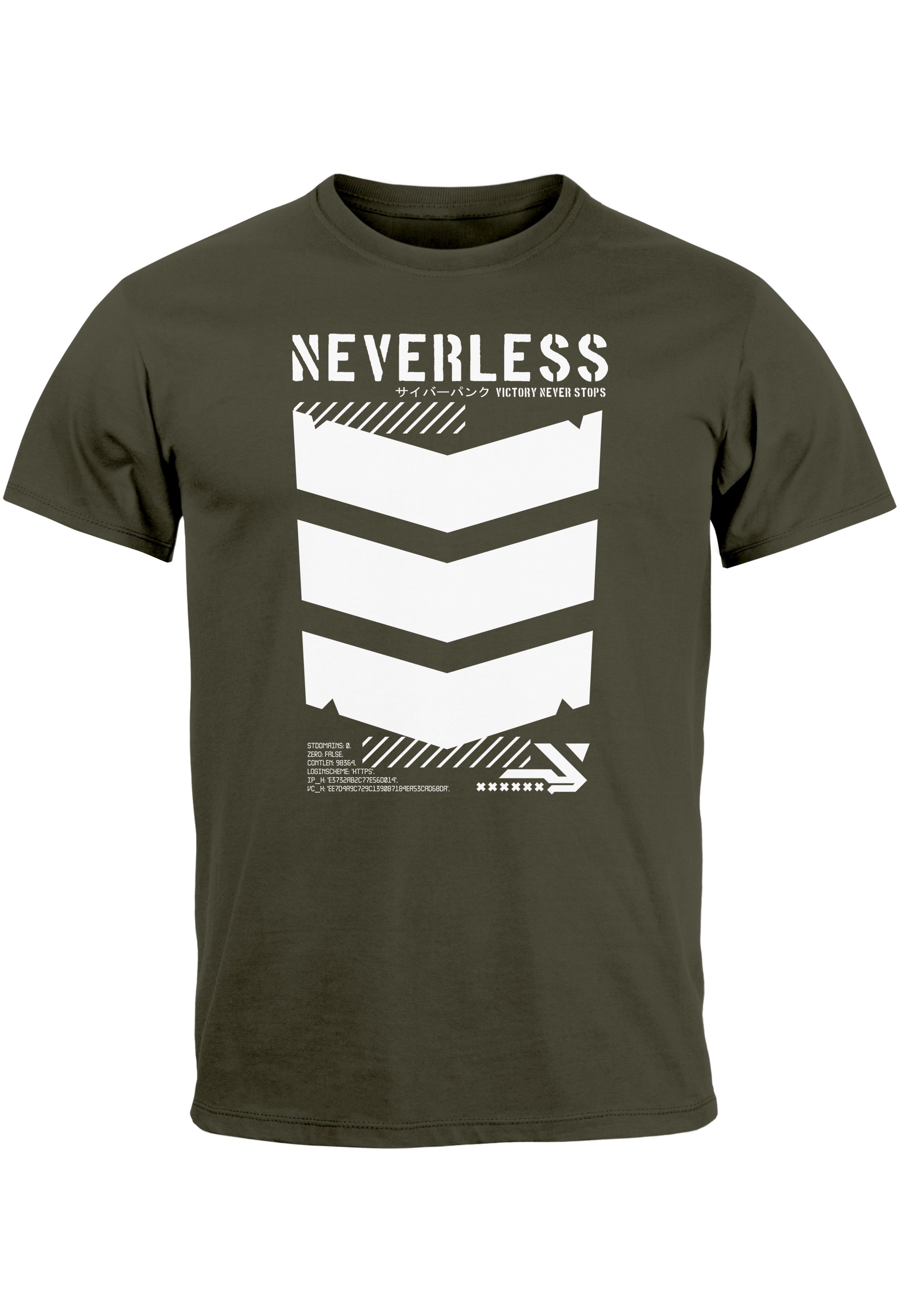 Neverless Print-Shirt Herren T-Shirt Techwear Trend Motive Japanese Streetstyle Military Fas mit Print army