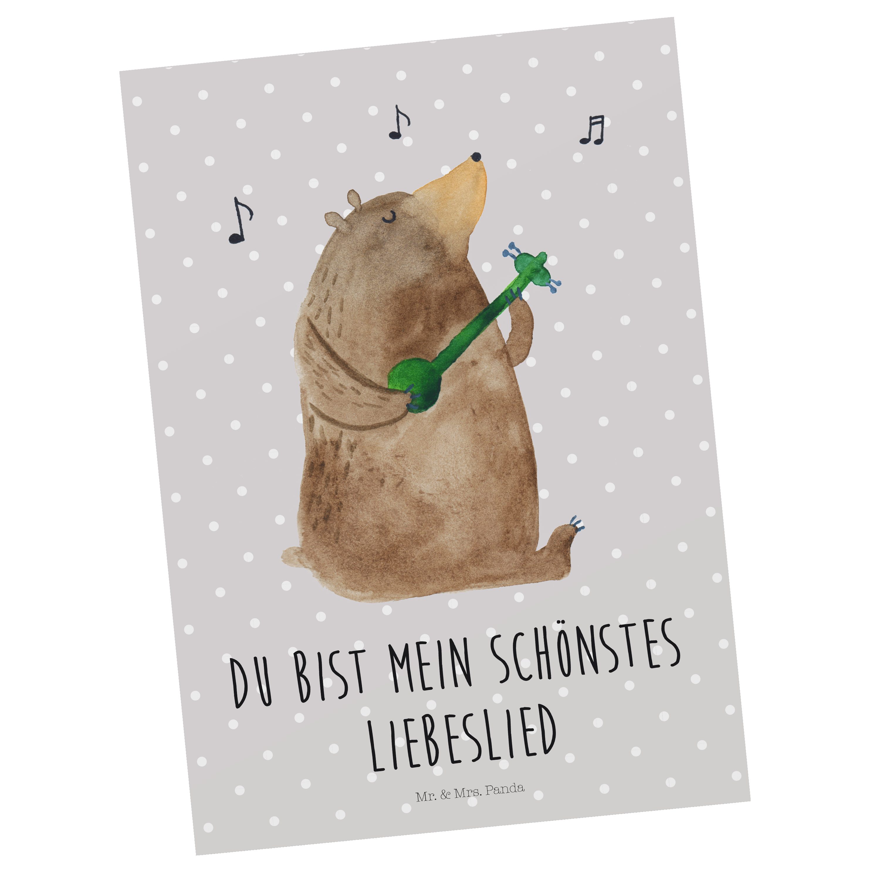 Mr. & Mrs. Panda Postkarte Bär Lied - Grau Pastell - Geschenk, Geschenkkarte, Teddybär, Karte, P