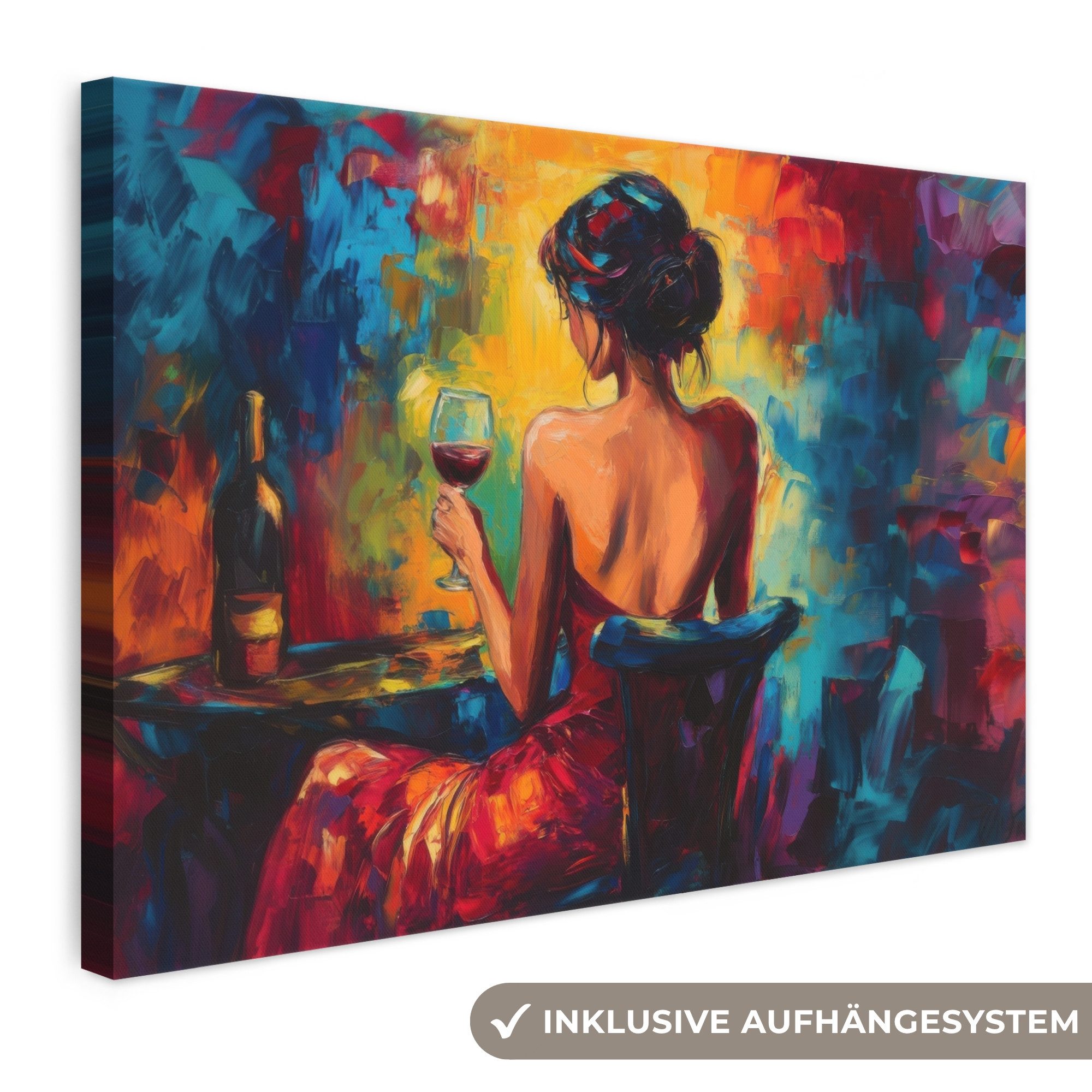 OneMillionCanvasses® Leinwandbild Wein - Frau - Stimmungsvoll - Farbenfroh, Fotodruck (1 St), Leinwand Bilder Klein, Wand Dekoration Aesthetic 30x20 cm