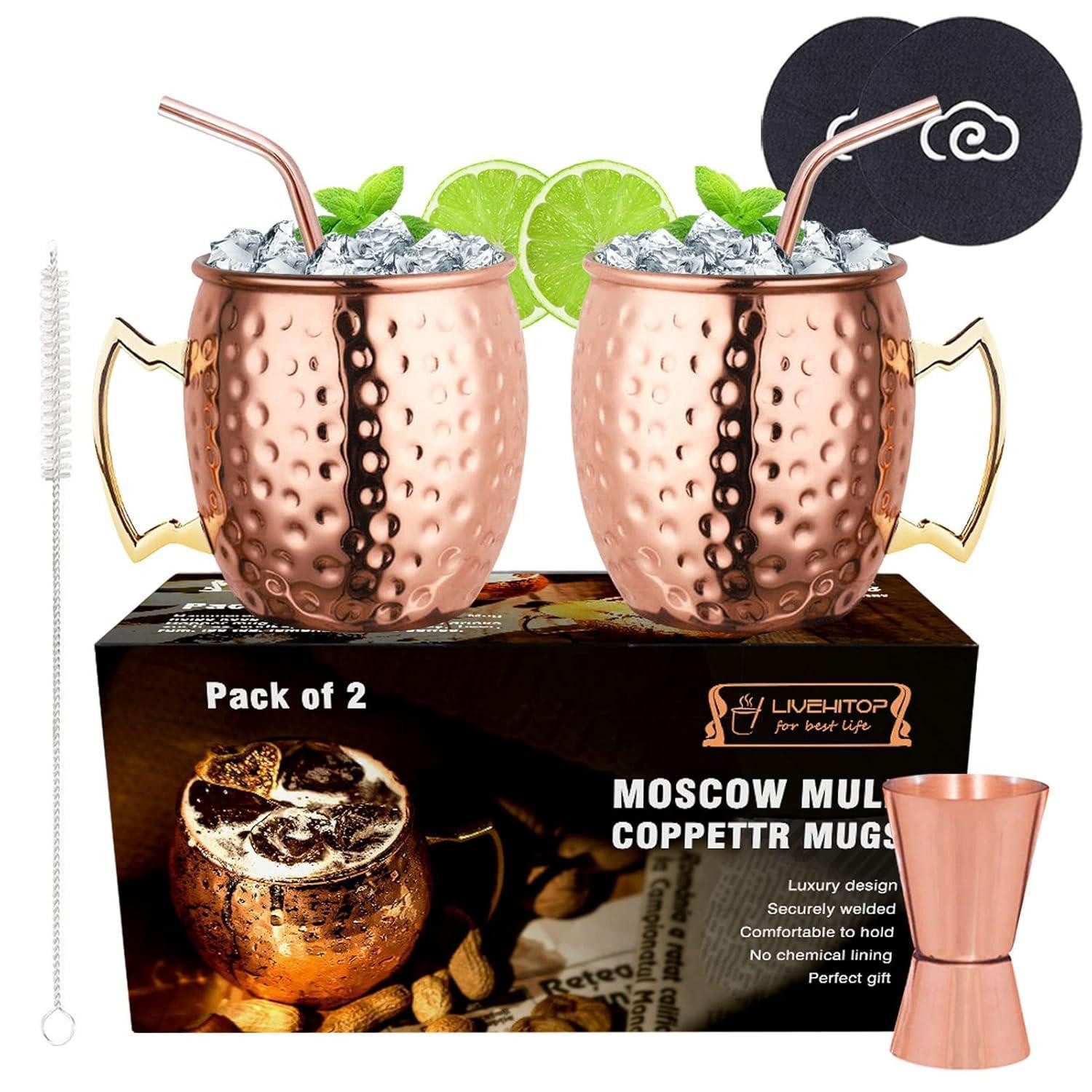LuxusKollektion Cocktailglas Moscow Mule Becher Kupfer gehämmert Jigger Party Geschenk 2, Metall