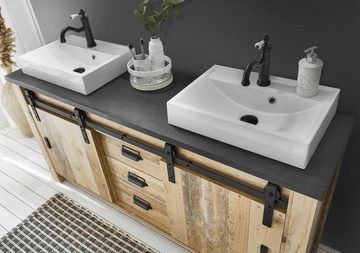 Furn.Design Badezimmer-Set Stove, (Badezimmer Komplett-Set, Used Wood), inklusive Waschbecken und Beleuchtung, Soft-Close