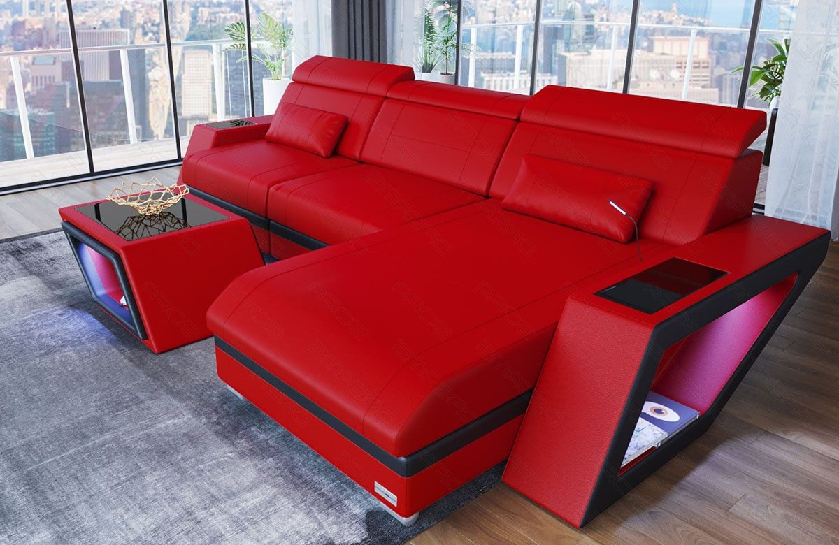 Sofa Dreams Ecksofa Ledersofa Catania L Form Mini, Designersofa, Sofa mit Licht und USB