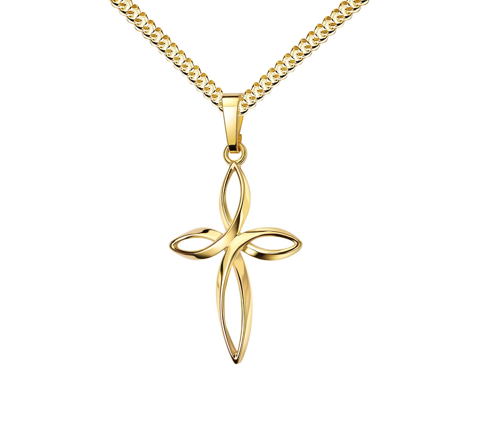 JEVELION Kreuzkette Anhänger 333 Gold - Made in Germany (Goldkreuz, für Damen und Herren), Mit Kette vergoldet- Länge wählbar 36 - 70 cm oder ohne Kette.