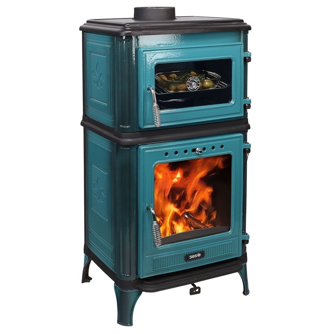 365 Kaminofen 365® Ferrox 55 Back türkis emailliert 7 kW Gusseisen A+, 7 kW