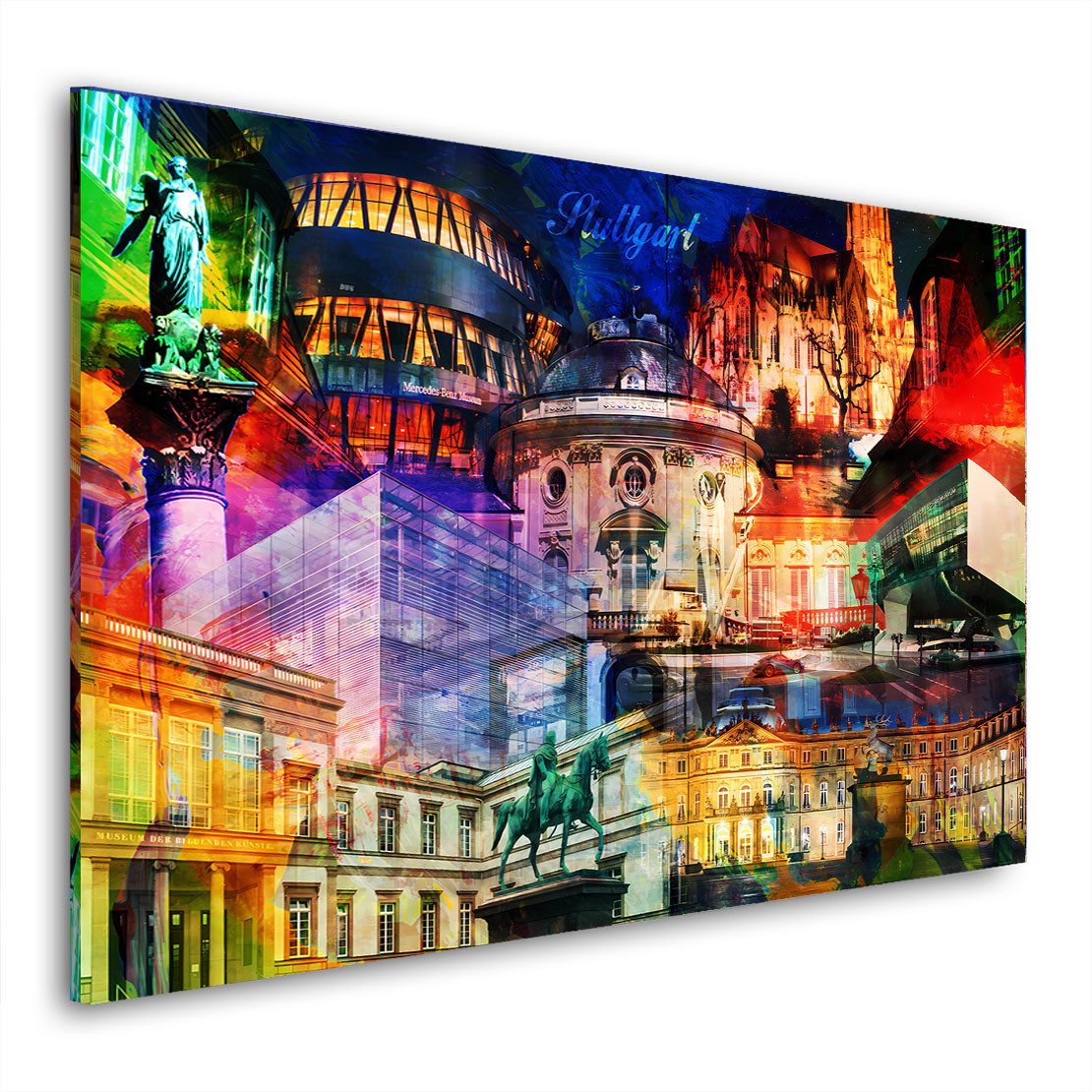 Artedinoi Leinwandbild Stuttgart Pop Art Wahrzeichen Wandbild Leinwandbild Kunstdruck XL Wand