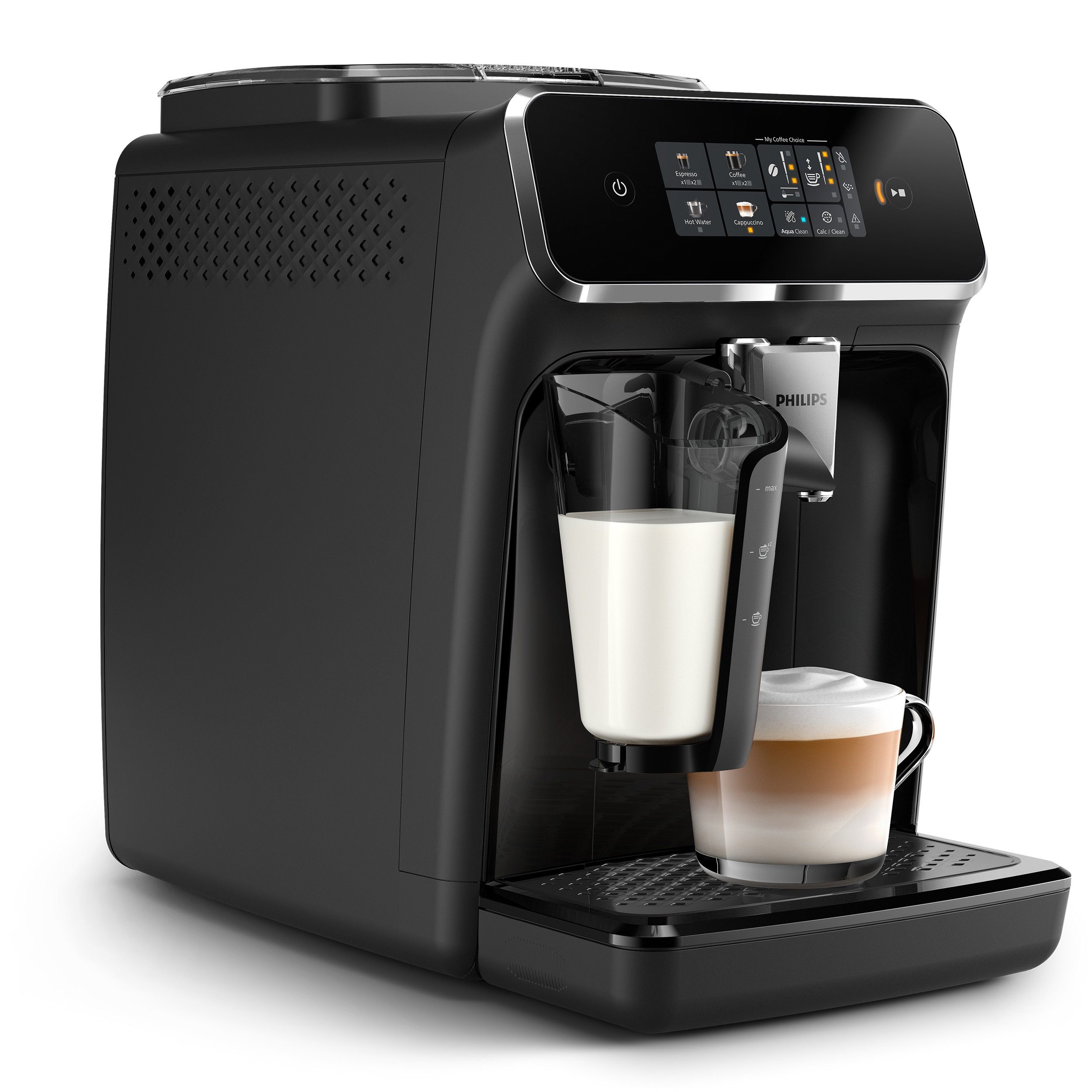 Philips Kaffeevollautomat EP2331/10 2300 Series, 4 Kaffeespezialitäten, mit LatteGo-Milchsystem, Schwarz verchromt