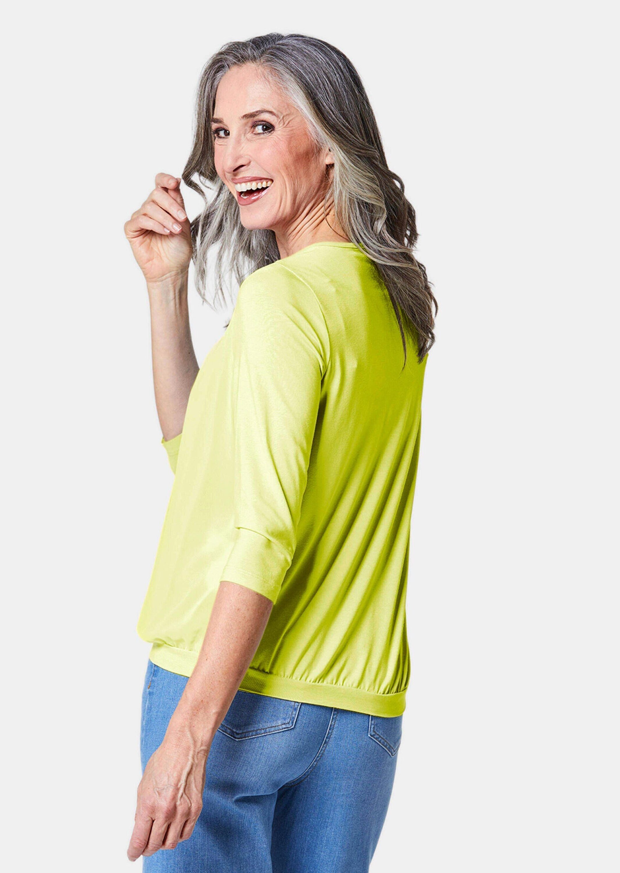 GOLDNER Shirtbluse Chiffon-Shirt mit 3/4-Arm, Rundhals Damen Sommerbluse, Halbarm, Feierlich, weich, Kunstfaser, Chiffon