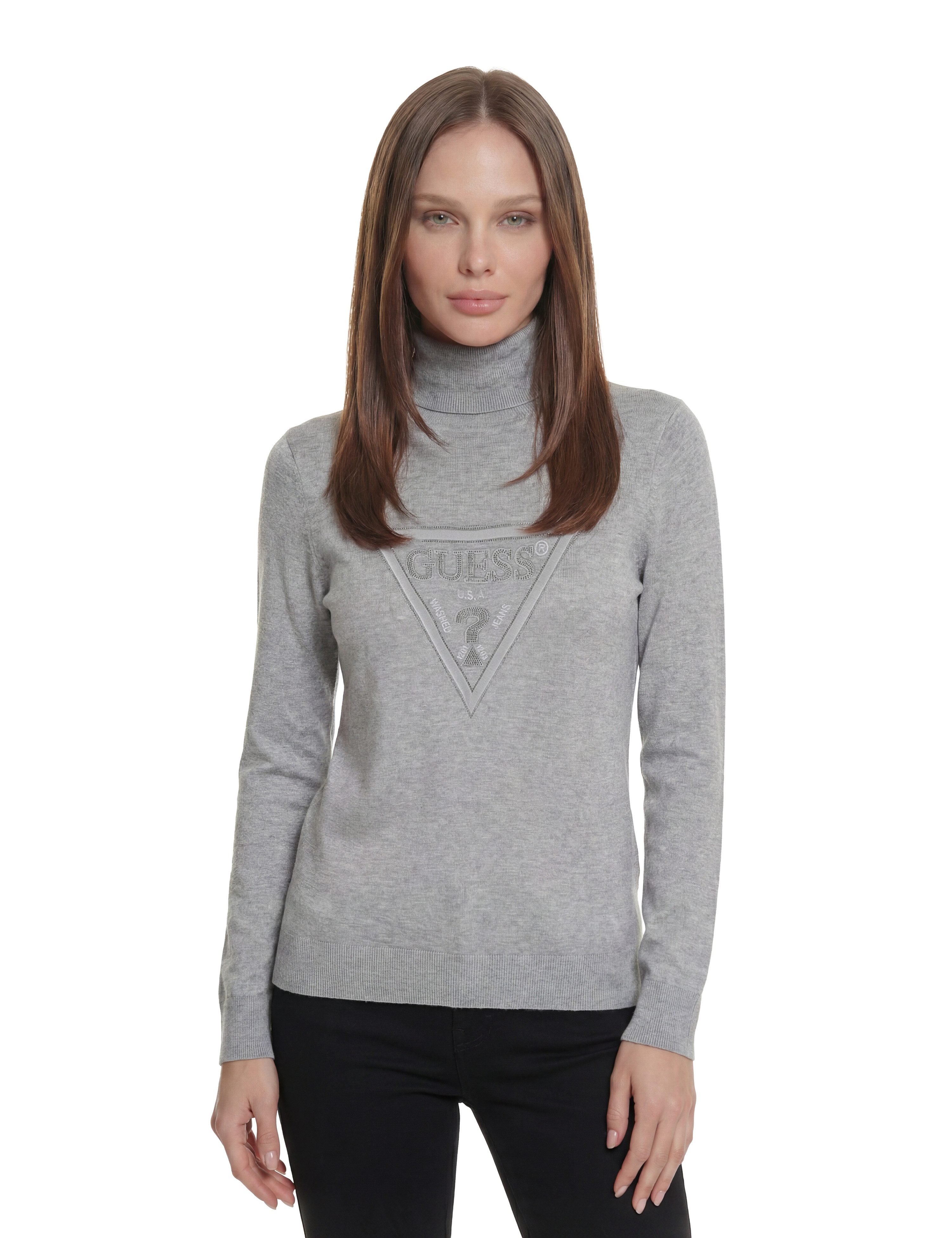 Guess Rollkragenpullover LS TN HALLIE TRIANGLE LOGO SWT aus Viskosemix, Dreiecks-Logo