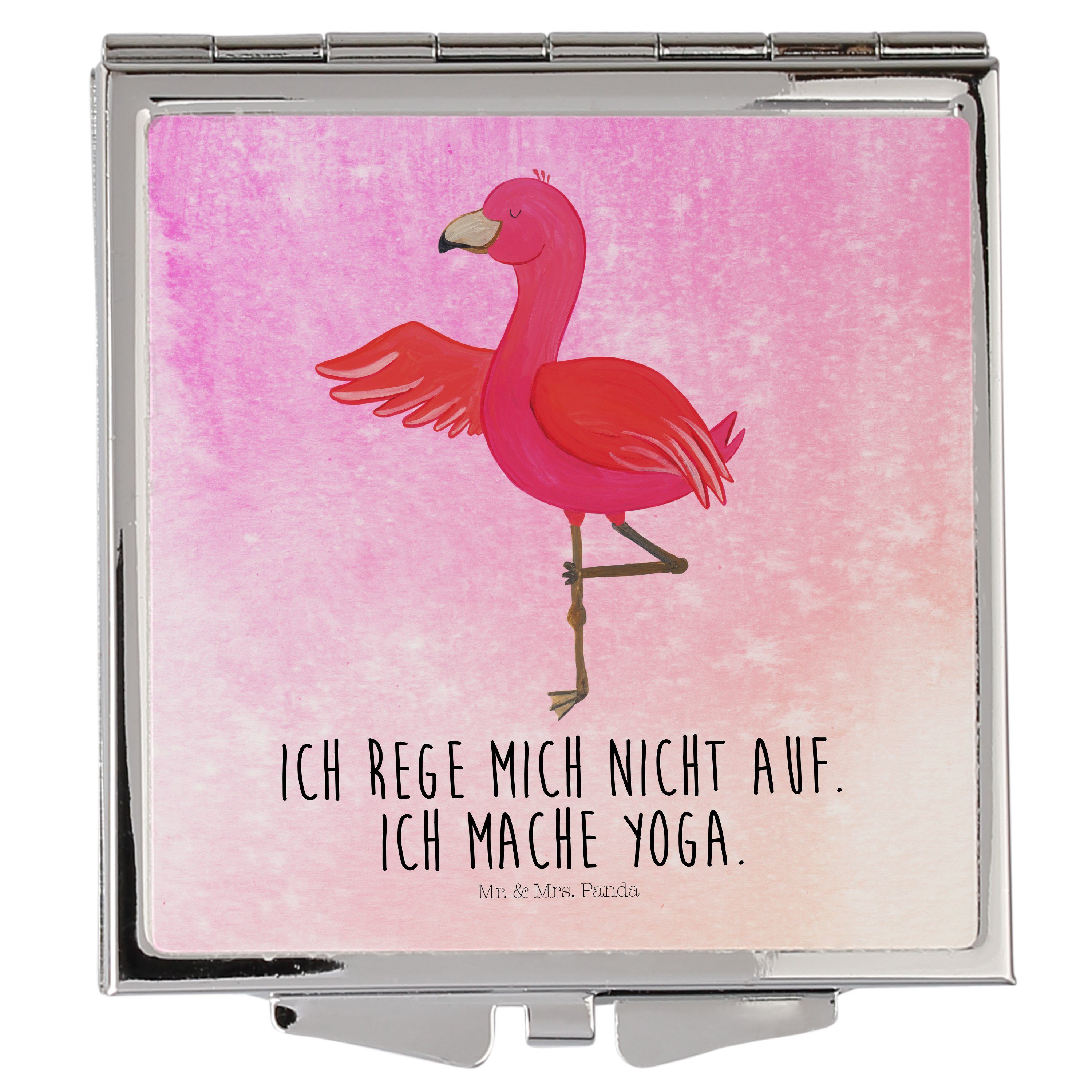 Mr. & Mrs. Panda Kosmetikspiegel Flamingo Yoga - Aquarell Pink - Geschenk, Handtasche, Namaste, schmin (1-St)