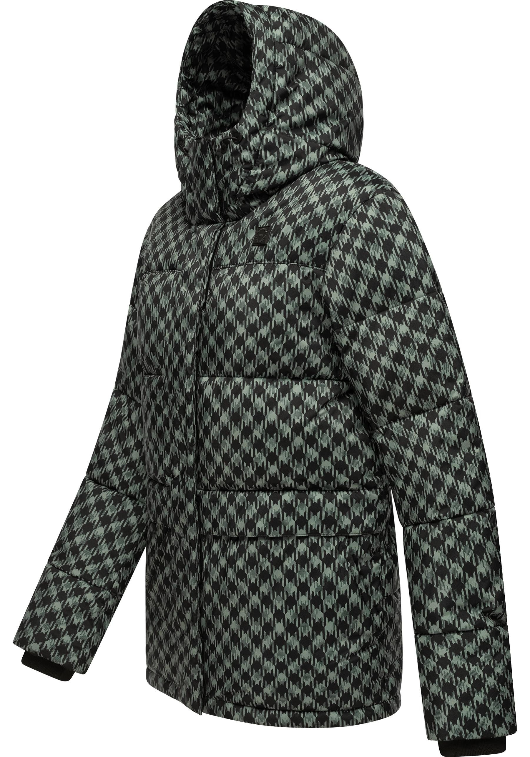 Ragwear Steppjacke Wikesh Print Wasserdichte Damen Winterjacke mit Hahnentritt-Muster