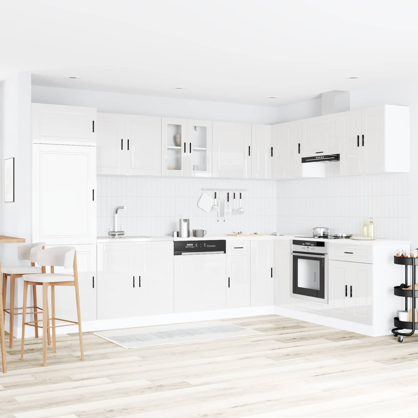 furnicato Badkommode Waschbecken-Unterschrank 80 x 46 x 81,5 cm Hochglanz Weiß, Badezimmer-Waschtischunterschrank mit viel Stauraum für das Bad