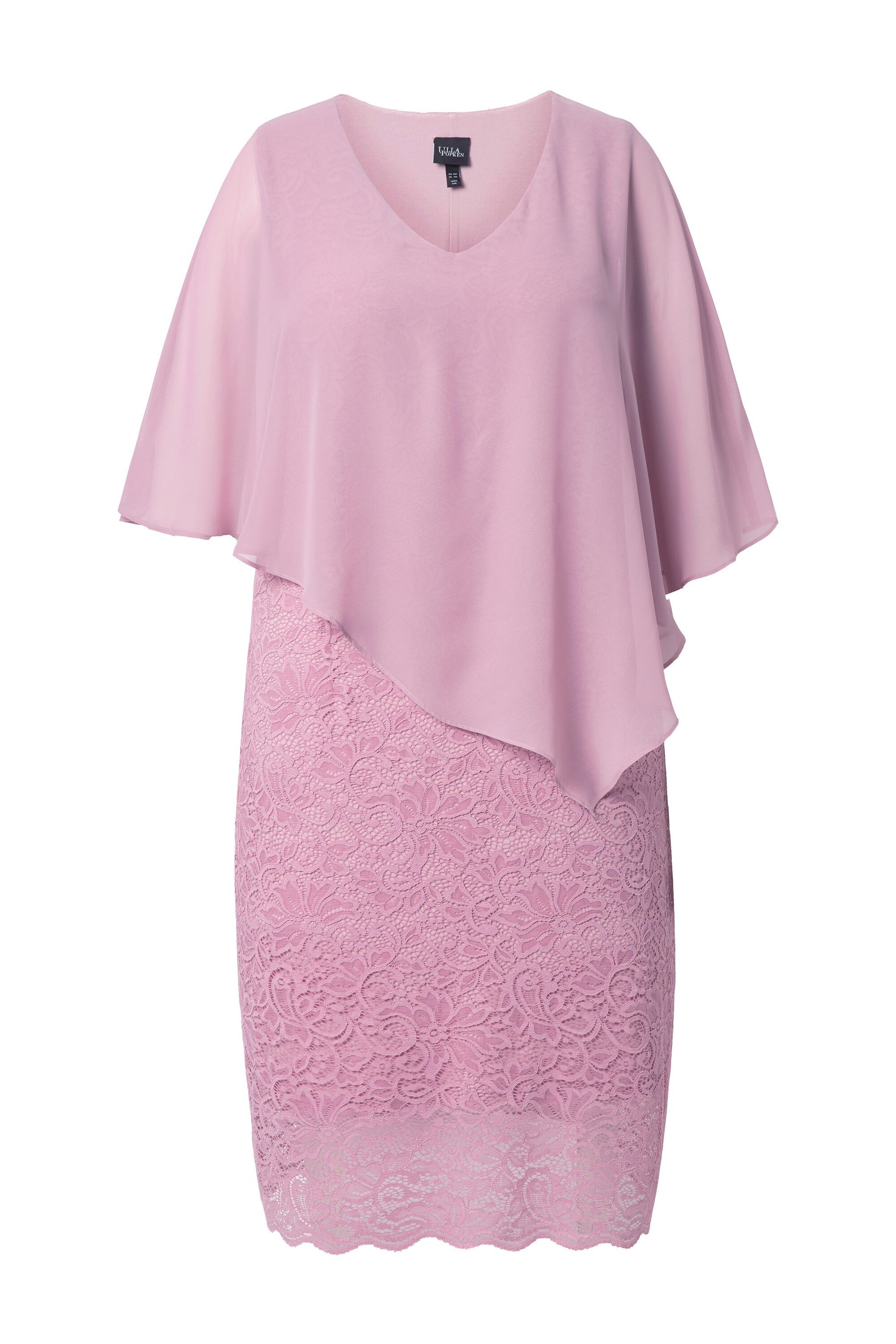 Ulla Popken Abendkleid Abendkleid Chiffon-Cape Jersey Spitzensaum 3/4-Arm