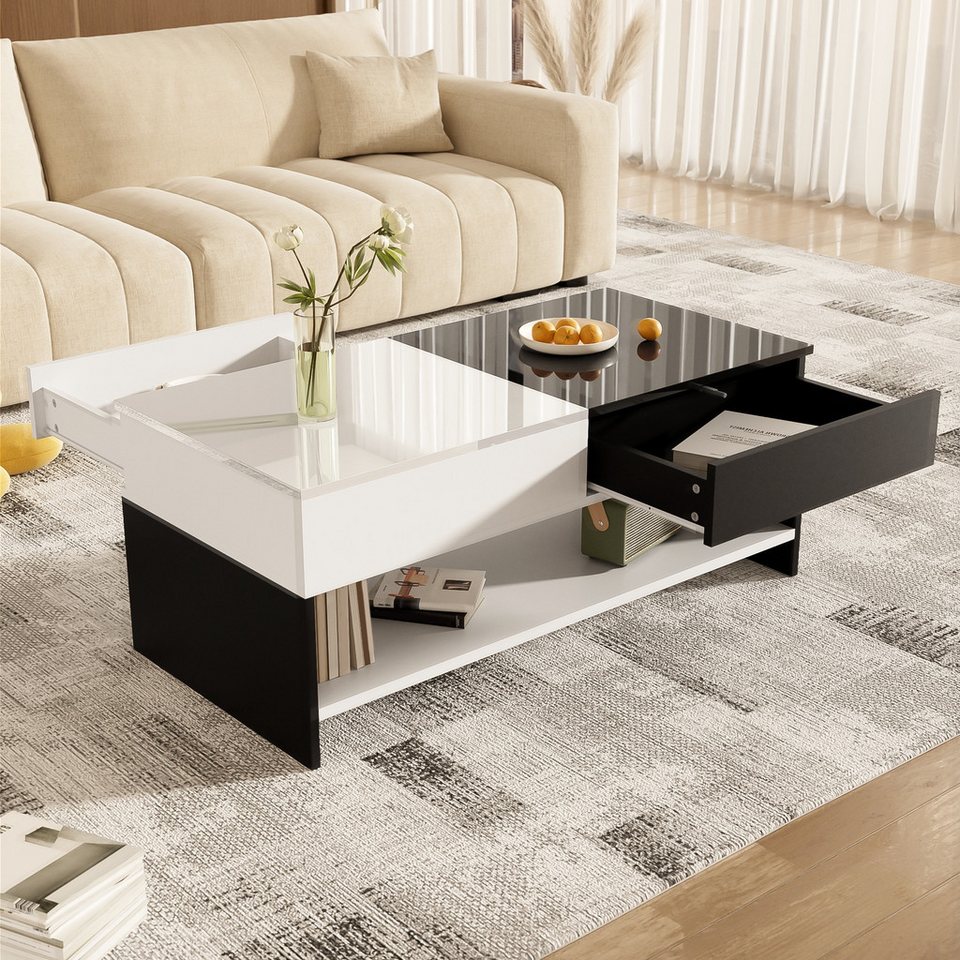 ideasy couchtisch couchtisch mit 2 schubladen schwarz-weiß, 100cm