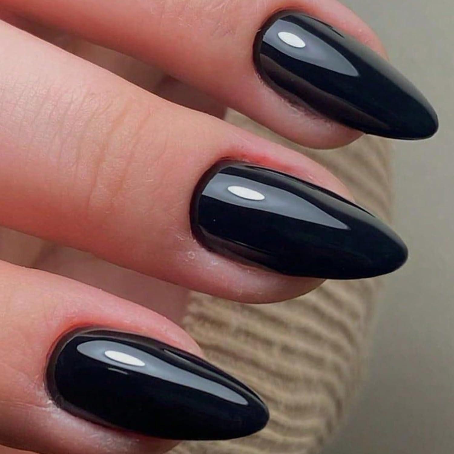 LuxusKollektion Kunstfingernägel Künstliche Fingernägel 24 Mittlere Mandel Schwarz Reines Schwarz