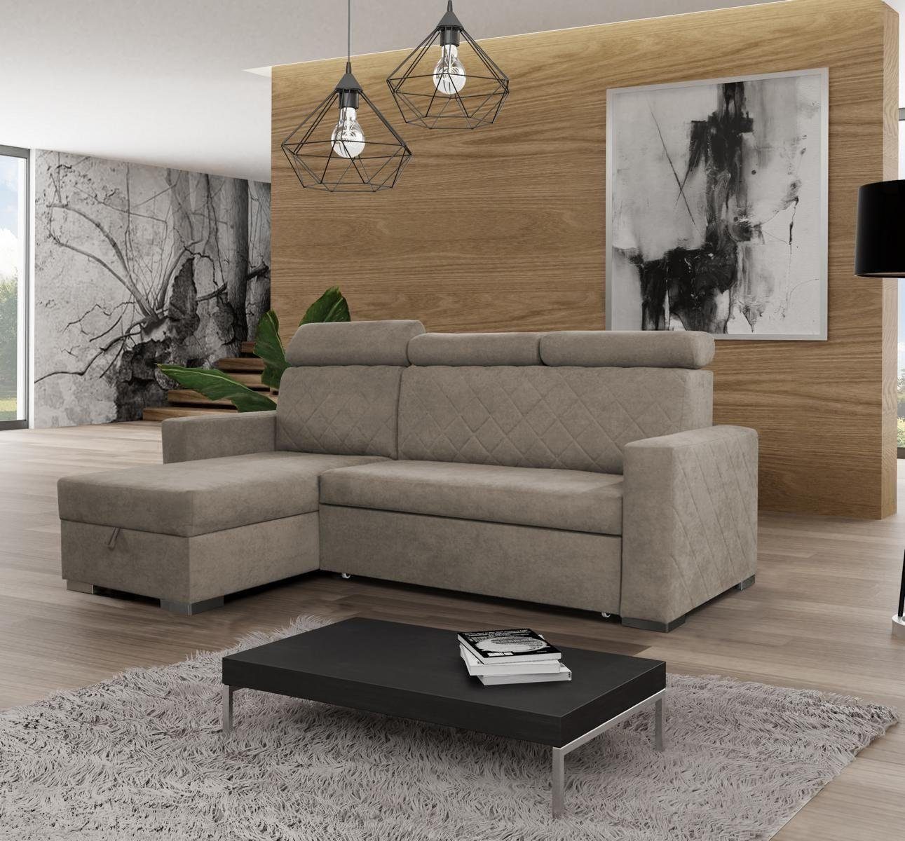 Design Couch L-form Eck Braun JVmoebel Lounge Textil Ecksofa Modern Wohnlandschaft Ecksofa,