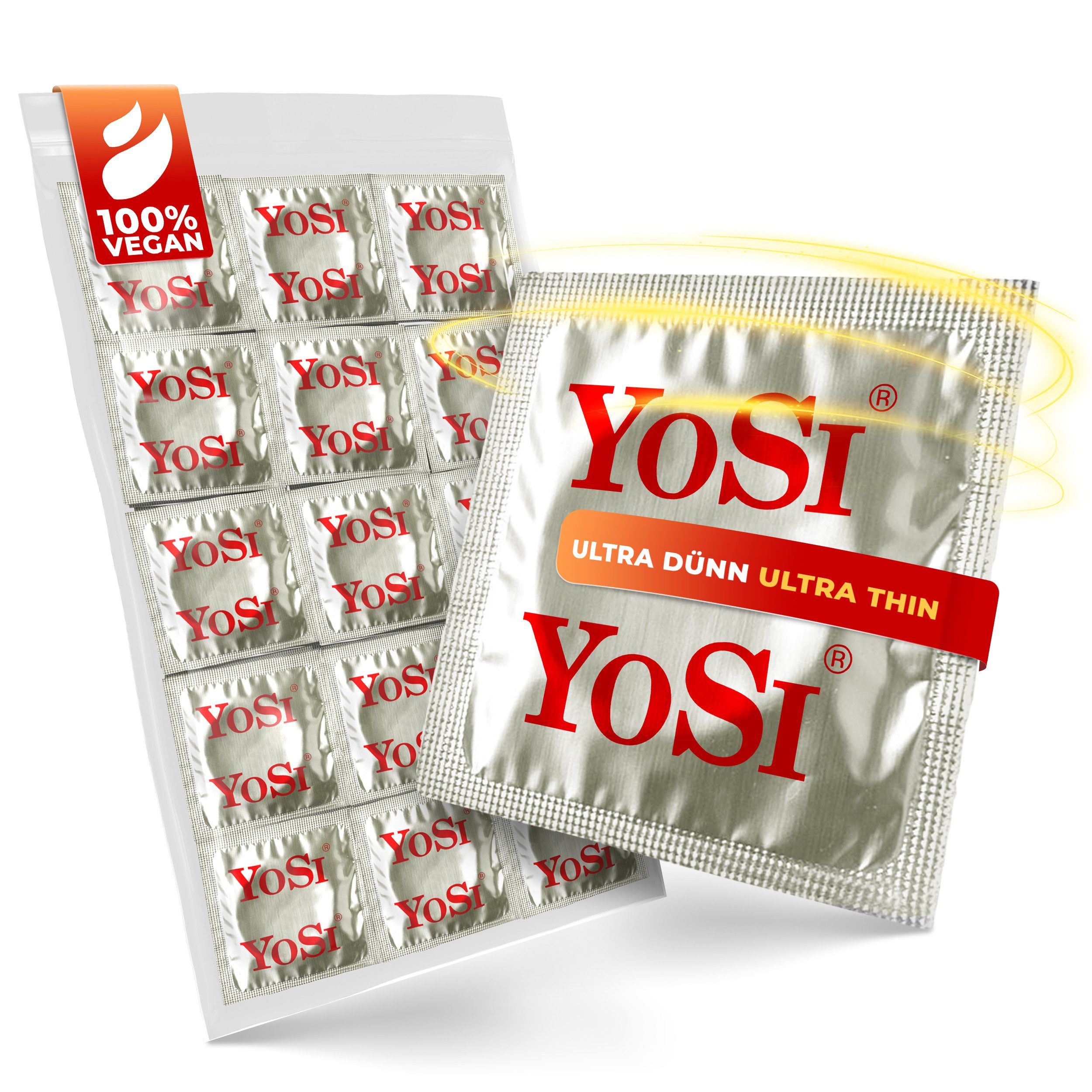 YOSI Kondome 50er Ultra Thin - extra dünn, 53mm, pro Beutel 50 Stück - glatt, mit Reservoir, transparent & zylindrisch