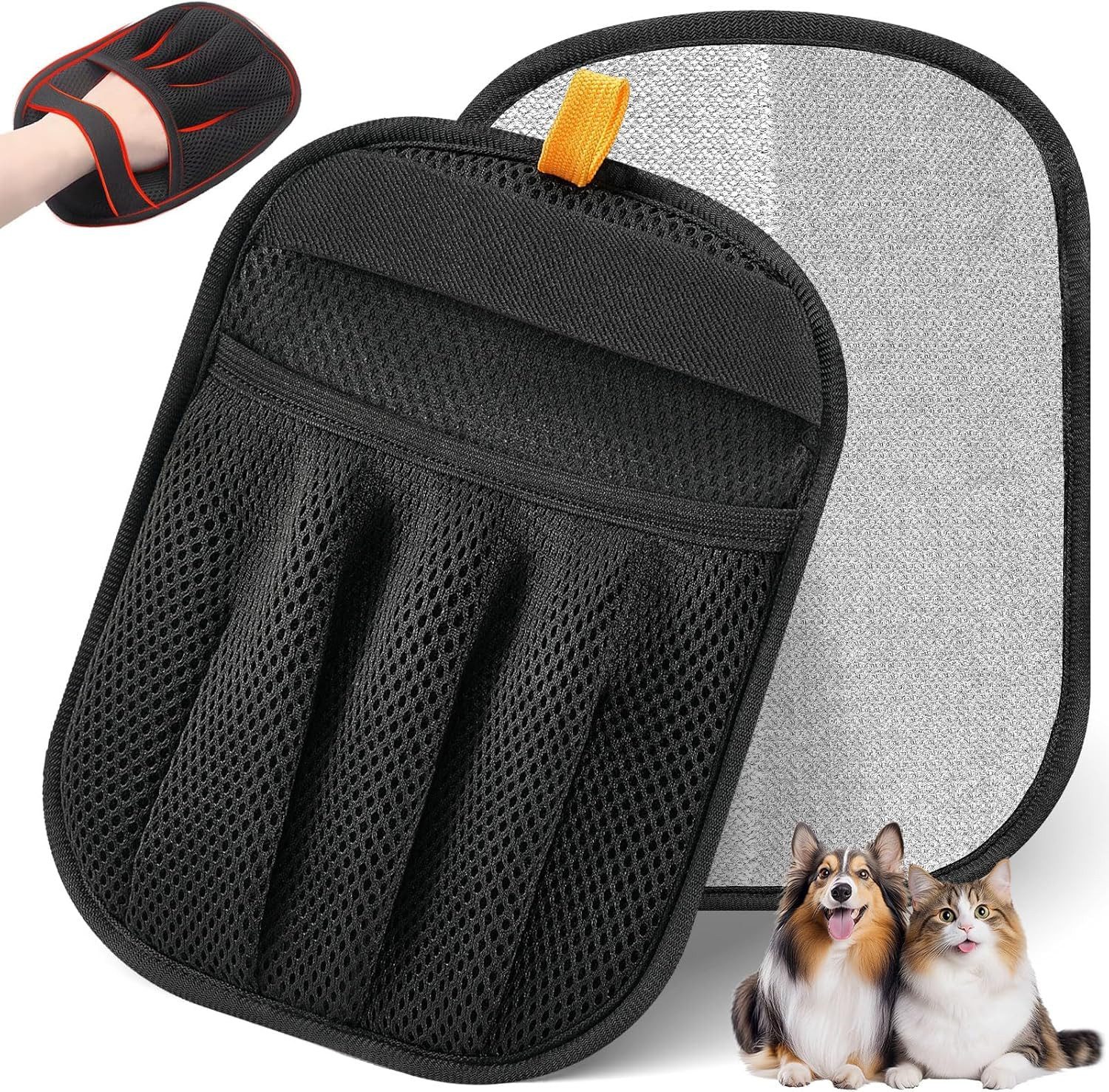 FOUORTUNATE-BEE Fellpflegehandschuh 2 Stück Elektrostatischer Tierhaar Entferner Bidirektionale Handschuh, (Tierhaarentferner Handschuh Elektrostatischer Haarentfernungshandschuh, 2-tlg), für Hunde & Katzen Wiederverwendbar