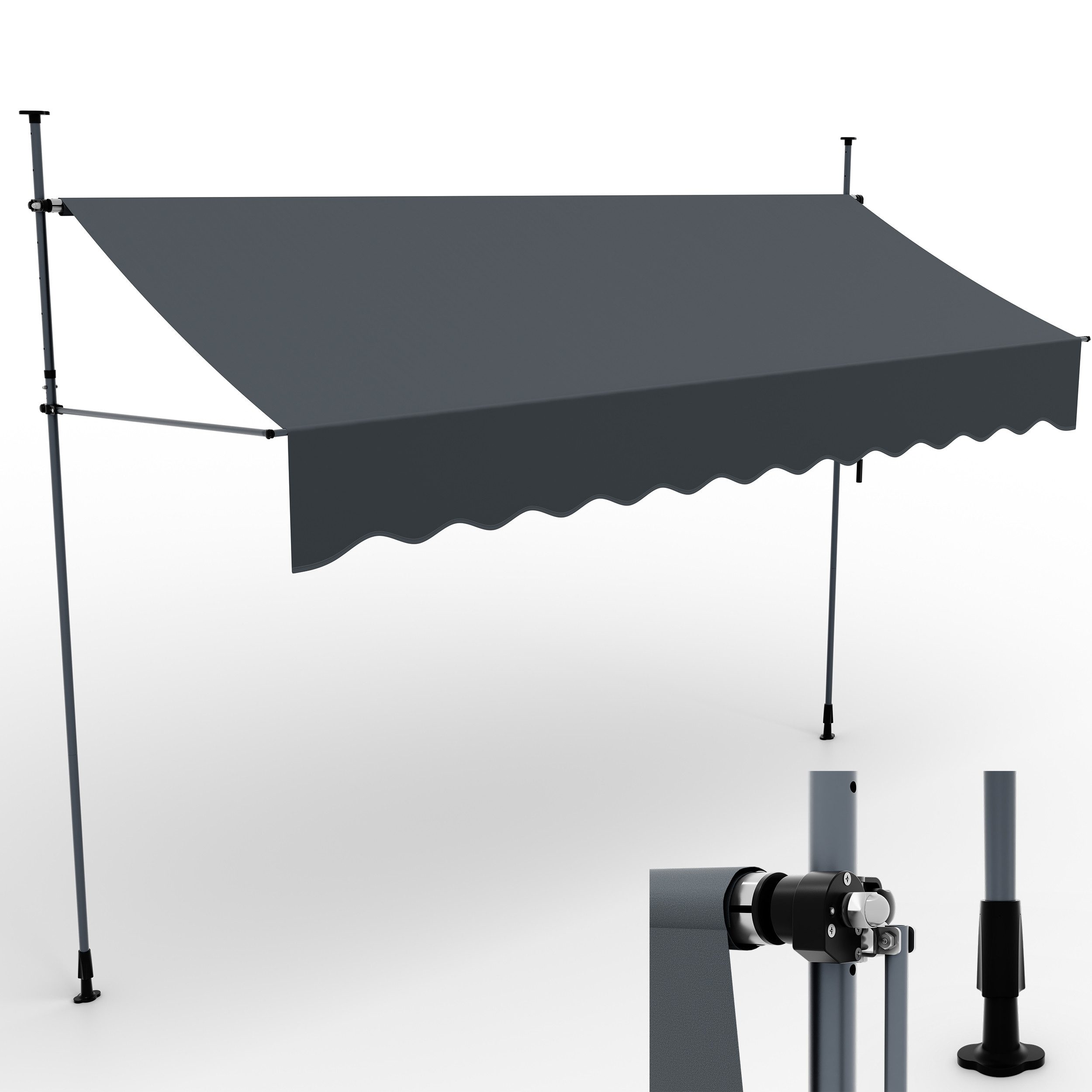 Onbest Klemmmarkise mit Handkurbel, 400x120 cm, Höhenverstellbar, Wetterfest, UV 50+