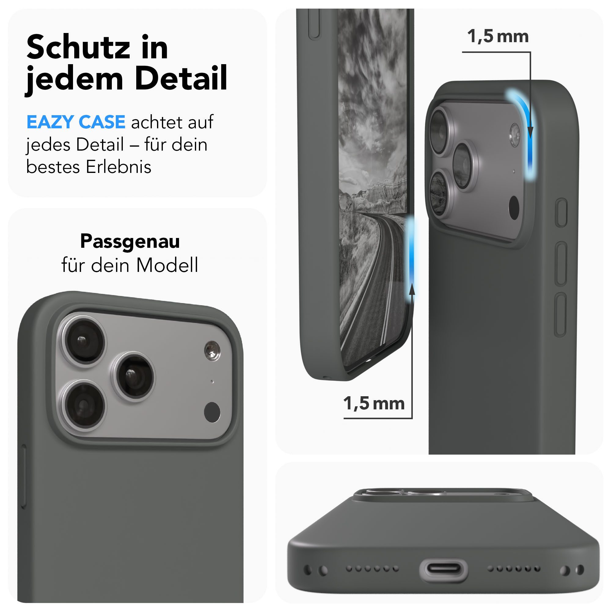 EAZY CASE Handyhülle für Apple iPhone 17 Pro Max Hülle Silikon 6,9 Zoll, Schutzhülle mit Kameraschutz Back Cover Hülle Slimcover Anthrazit Grau