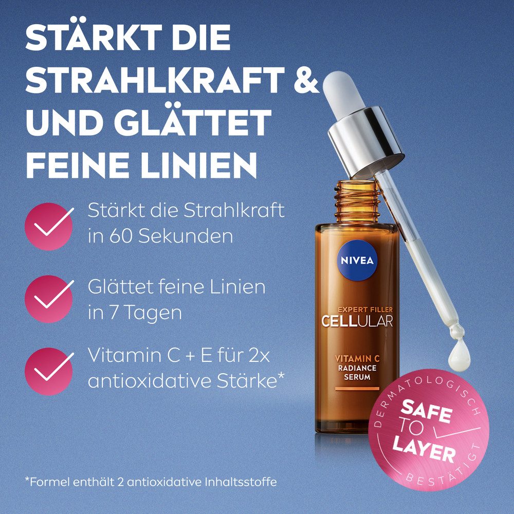 Nivea Anti-Falten-Serum CELLULAR EXPERT FILLER VITAMIN C RADIANCE SERUM, feuchtigkeitsspendend, pflegend, glättend