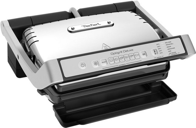 Tefal Kontaktgrill GC707D OptiGrill Deluxe, 2000 W, 6 Programme, Auftaufunktion, 5 Garstufen, spülmaschinenfeste Platten