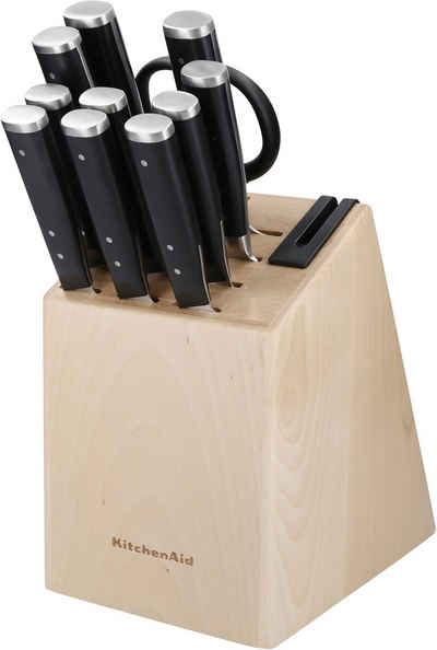 KitchenAid Messerblock Gourmet (11tlg), Messerr japanischer Stahl, Schärfer,Birkenholzblock, inkl. 1 Schere