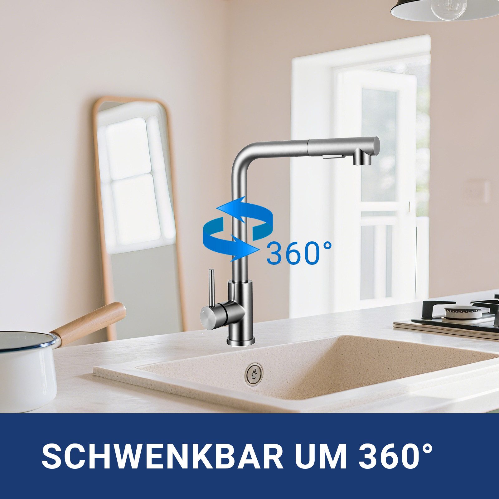 AICA Küchenarmatur Wasserhahn Küche Hochdruck mit 40cm Auszug & 360° Drehfu günstig online kaufen