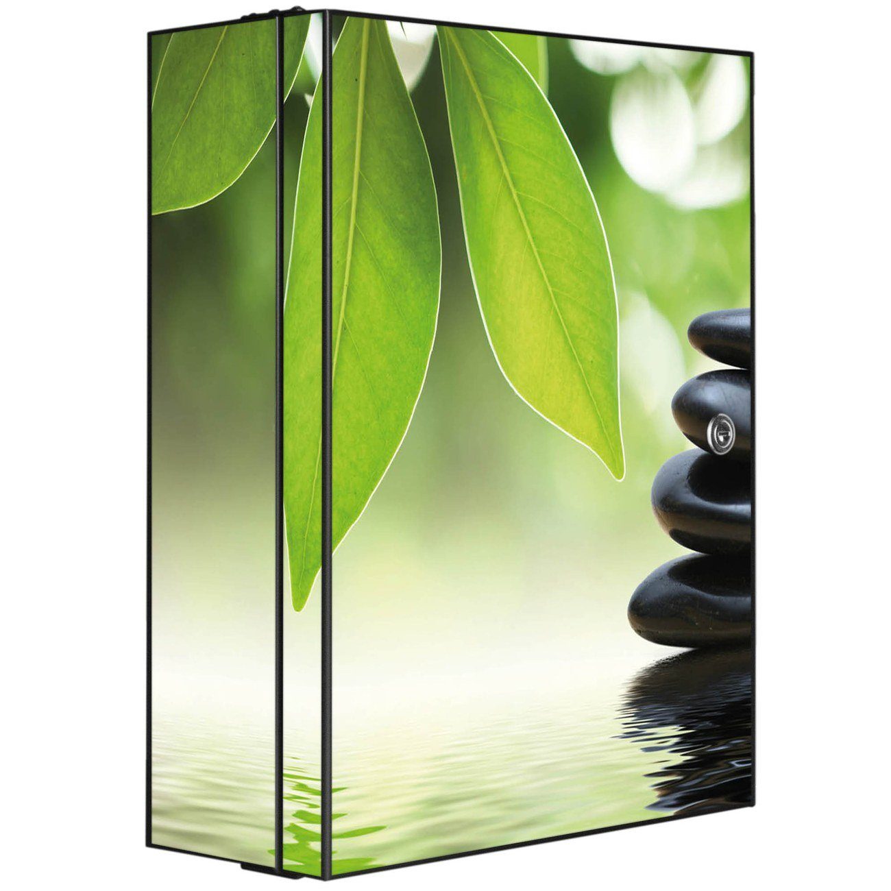 banjado Medizinschrank Stahl Steine&Relax (abschließbar, 3 große und 2 kleine Fächer) 35 x 46 x 15cm