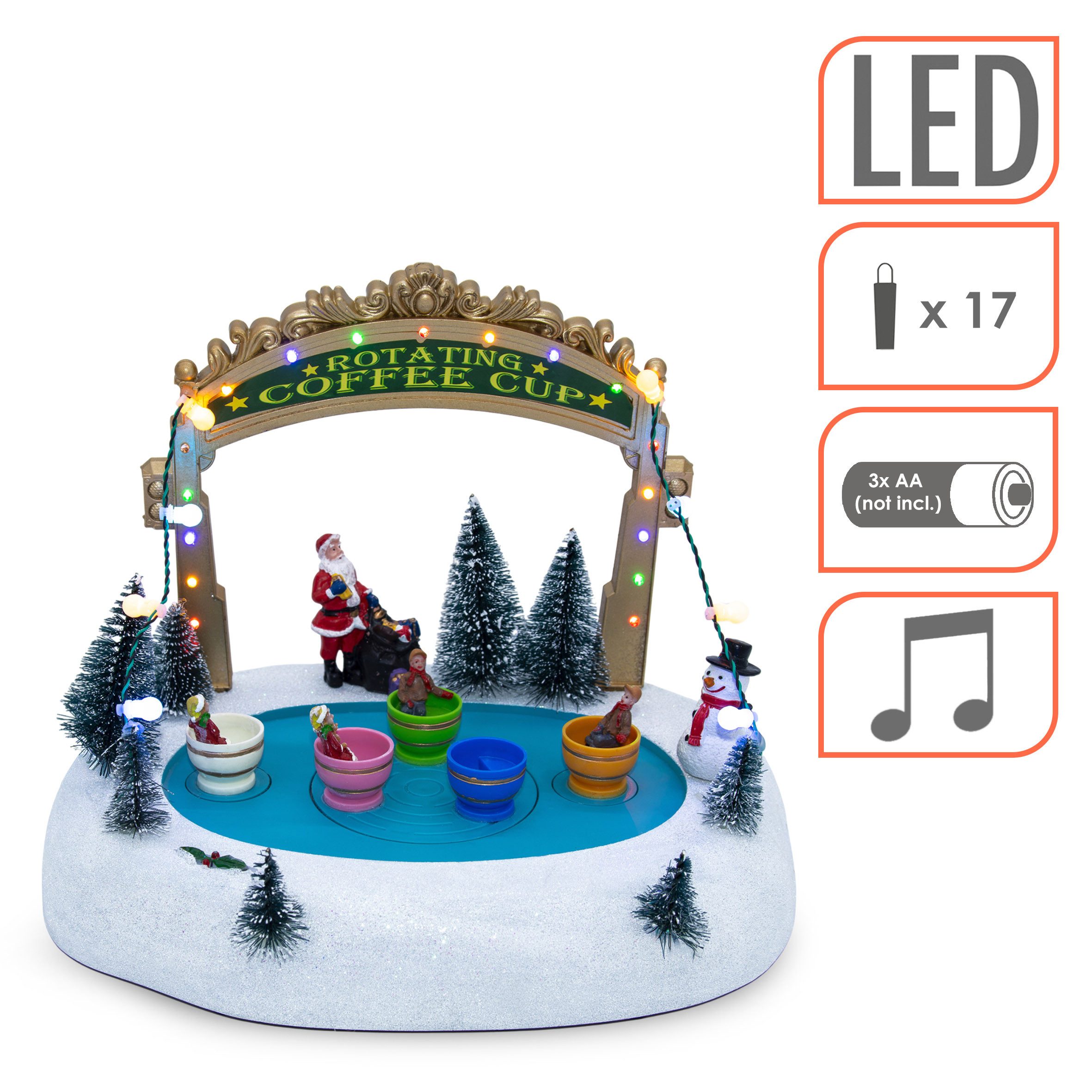 Spetebo Weihnachtsdorf LED Eisbahn mit Kaffee Tassen mit Musik 27 x 21 cm, weihnachtliche Musik optional zuschaltbar