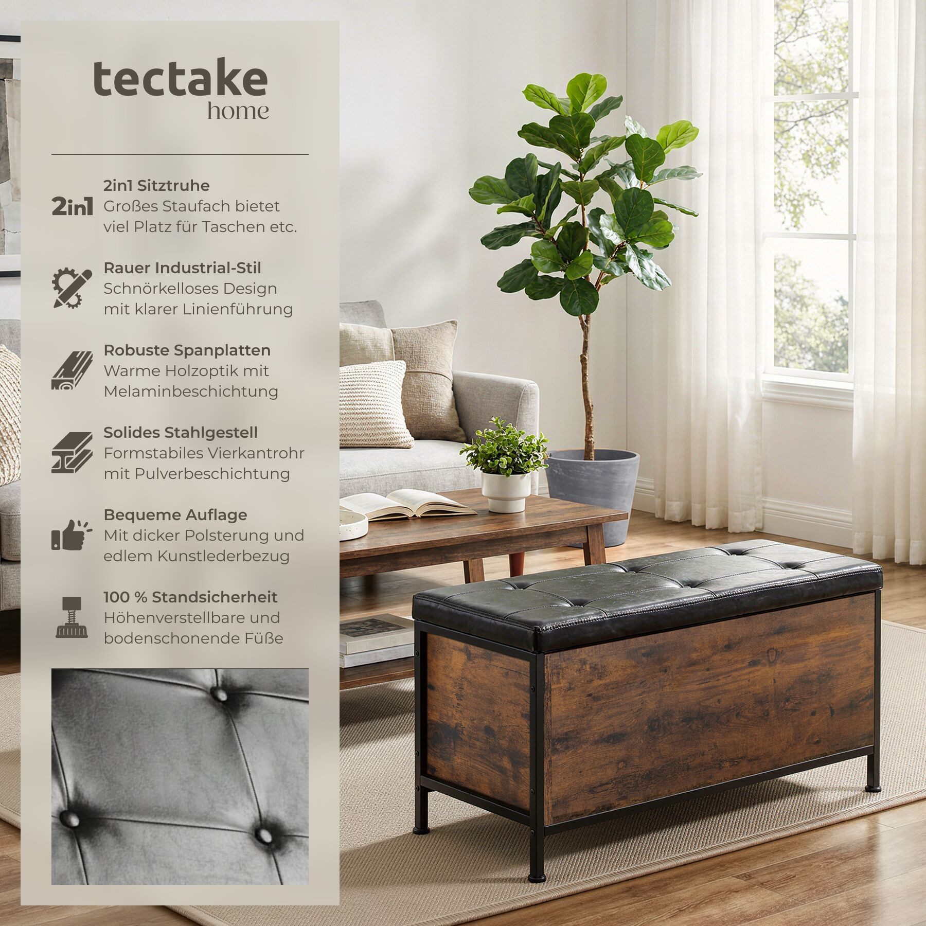 tectake Sitzhocker Sitztruhe, Industrial Style günstig online kaufen