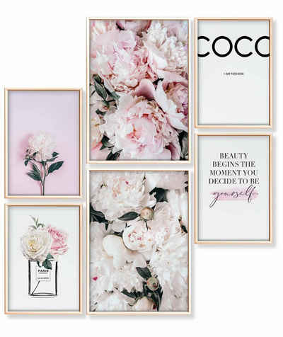 Heimlich Poster Set als Wohnzimmer Deko, Bilder DINA3 & DINA4, Pfingst-Rose Coco, Blumen
