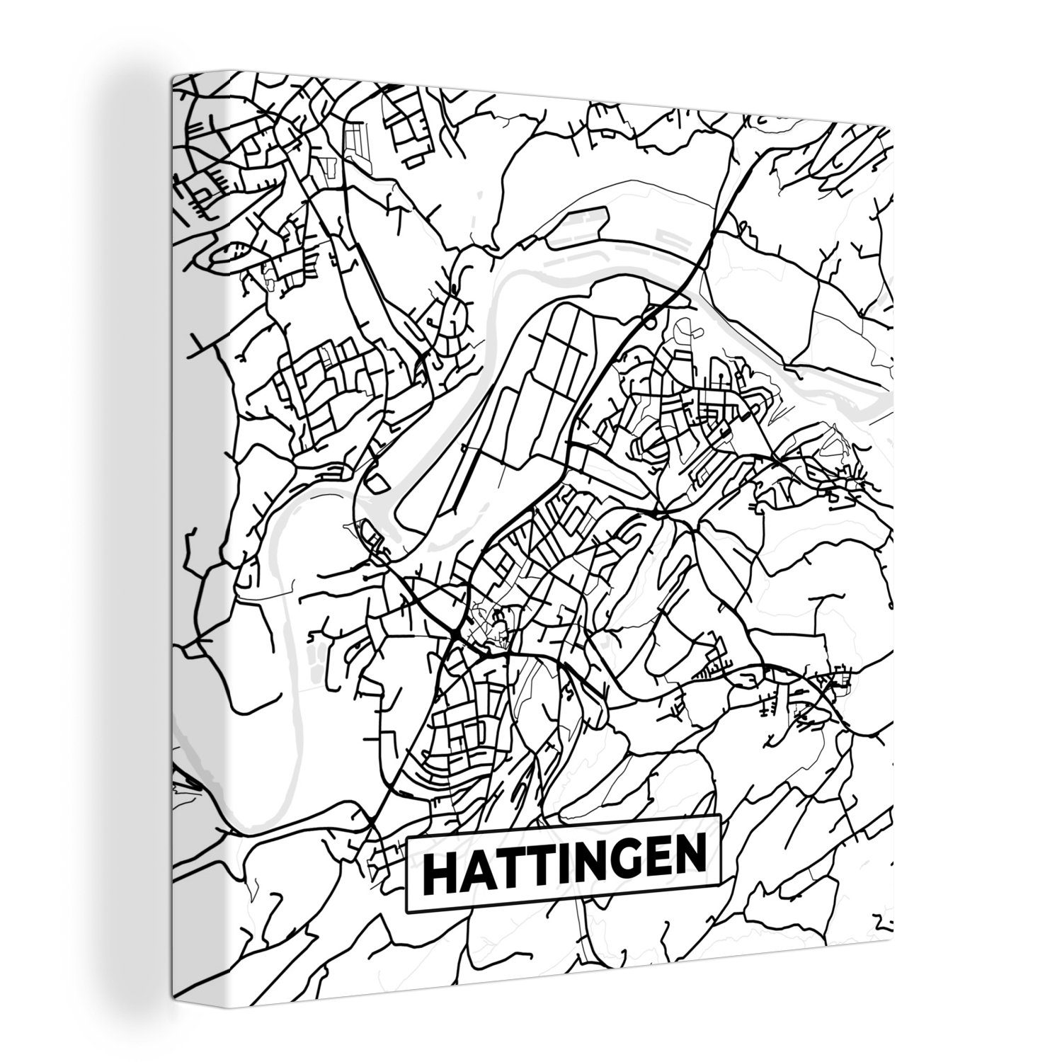 OneMillionCanvasses® Leinwandbild Hattingen - Stadtplan - Karte, (1 St), Leinwand Bilder für Wohnzimmer Schlafzimmer