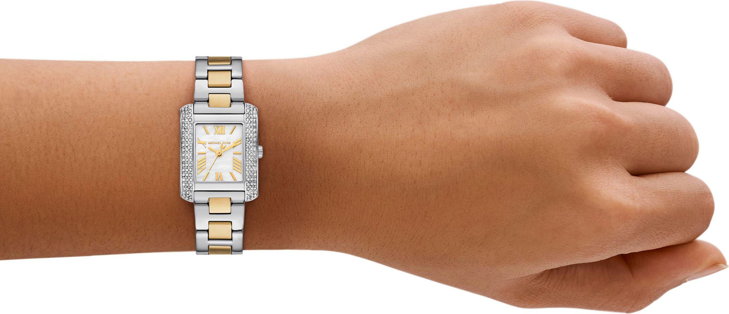 MICHAEL KORS Quarzuhr PETITE EMERY MK4882, Armbanduhr, Damenuhr, Edelstahlarmband, Perlmutt, Glassteine