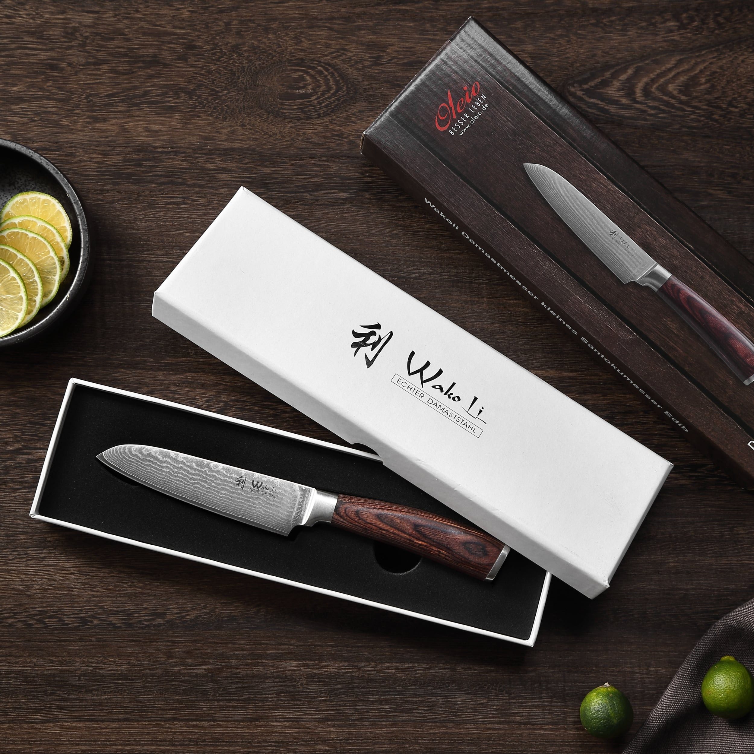 Wakoli Santokumesser EDIB Damast Kleines Santoku I Küchenmesser Kochmesser I12cm Klinge, Aus 67 Lagen Damaststahl, VG10 Kern, Pakkaholzgriff, inkl. Geschenkbox