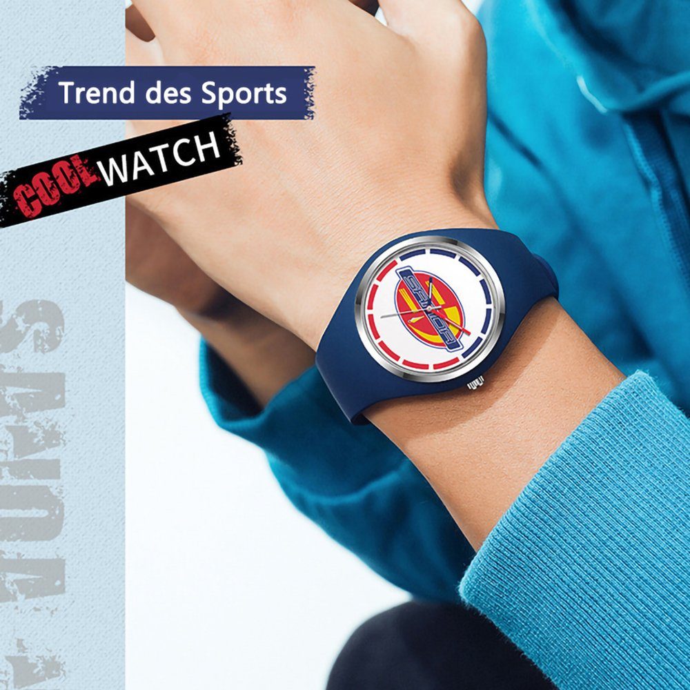 GelldG Silikonarmband Quarz Rot, Uhr Armbanduhr Uhren Sportuhr wasserdicht Schwarz(stil1) analog mit