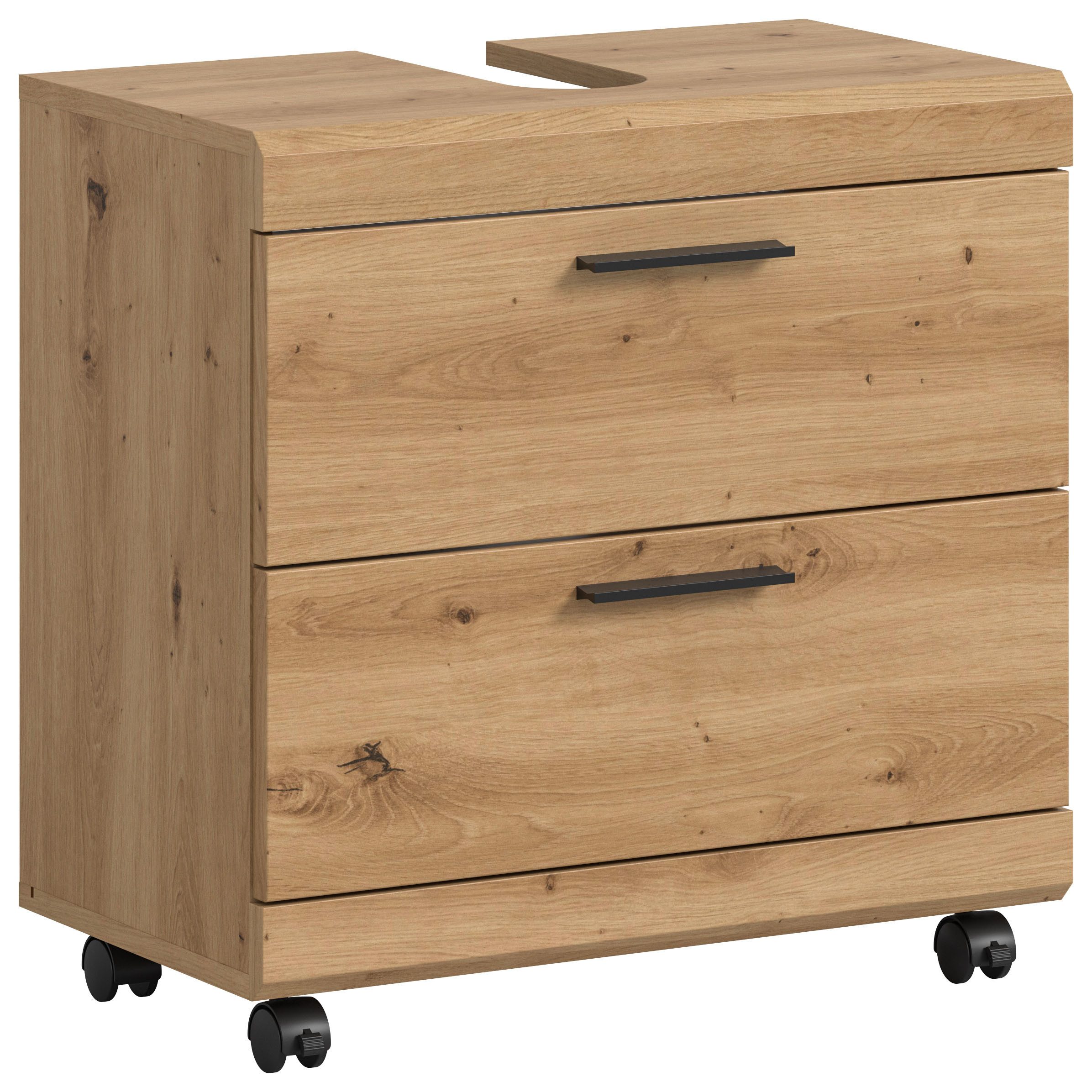 welltime Waschbeckenunterschrank SIENA, Breite 60cm, 2 Türen oder 2 Schubkästen, auf Rollen, MDF-Front (TOPSELLER!, mit Siphonausschnitt 10x25 cm) in verschiedenen Farben erhältlich, Badmöbel, Badschrank, Kommode, Bad
