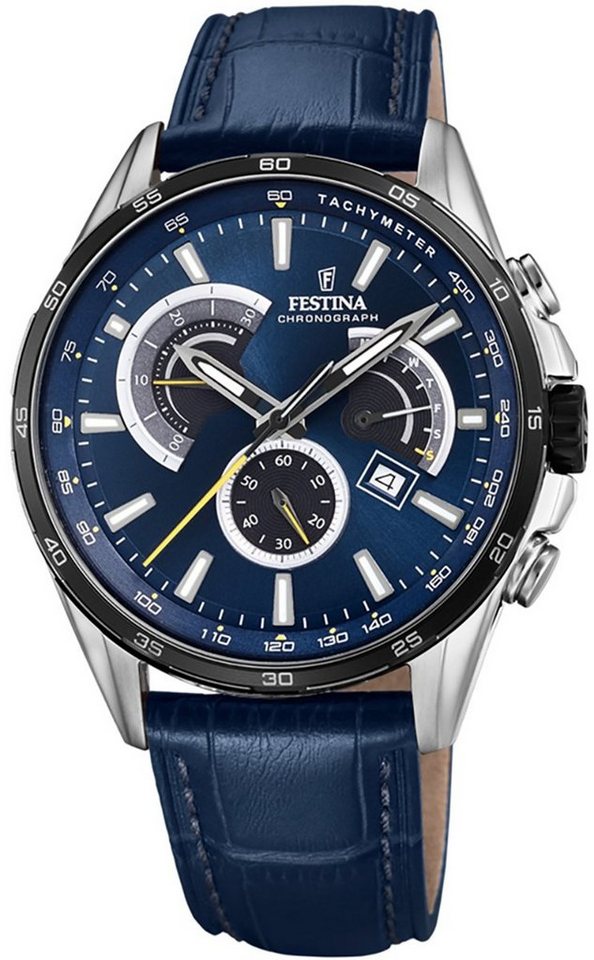 Festina Chronograph Festina Herren Uhr F20201/3 Analog Leder, Herren  Armbanduhr rund, Lederarmband blau